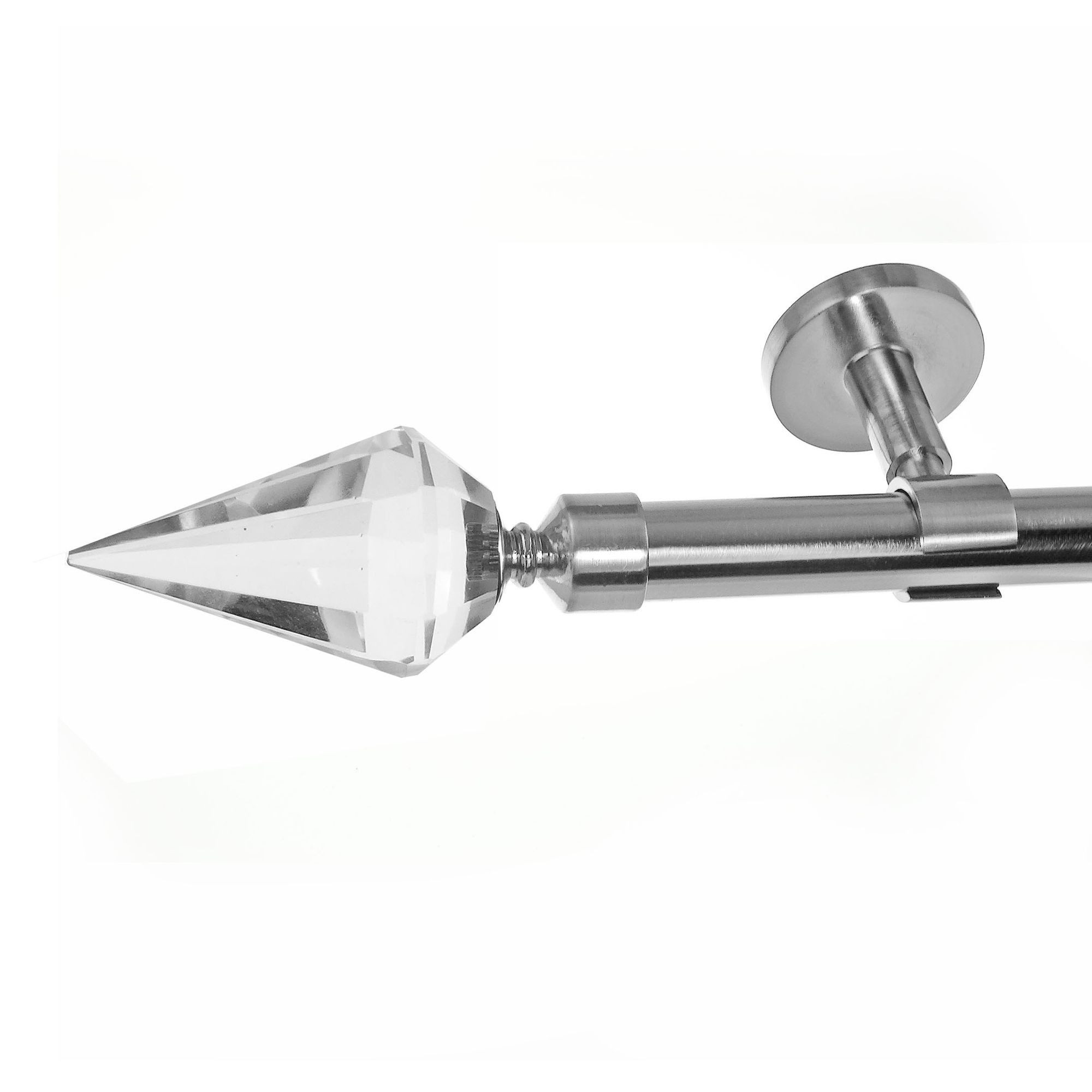 BASIT Gardinenstange Edelstahloptik 20mm mit Deckenträgern 120 cm E37, Ø 20 mm, 1-läufig, verschraubt, Metall, D31 120 cm E37 Spitze Kristall