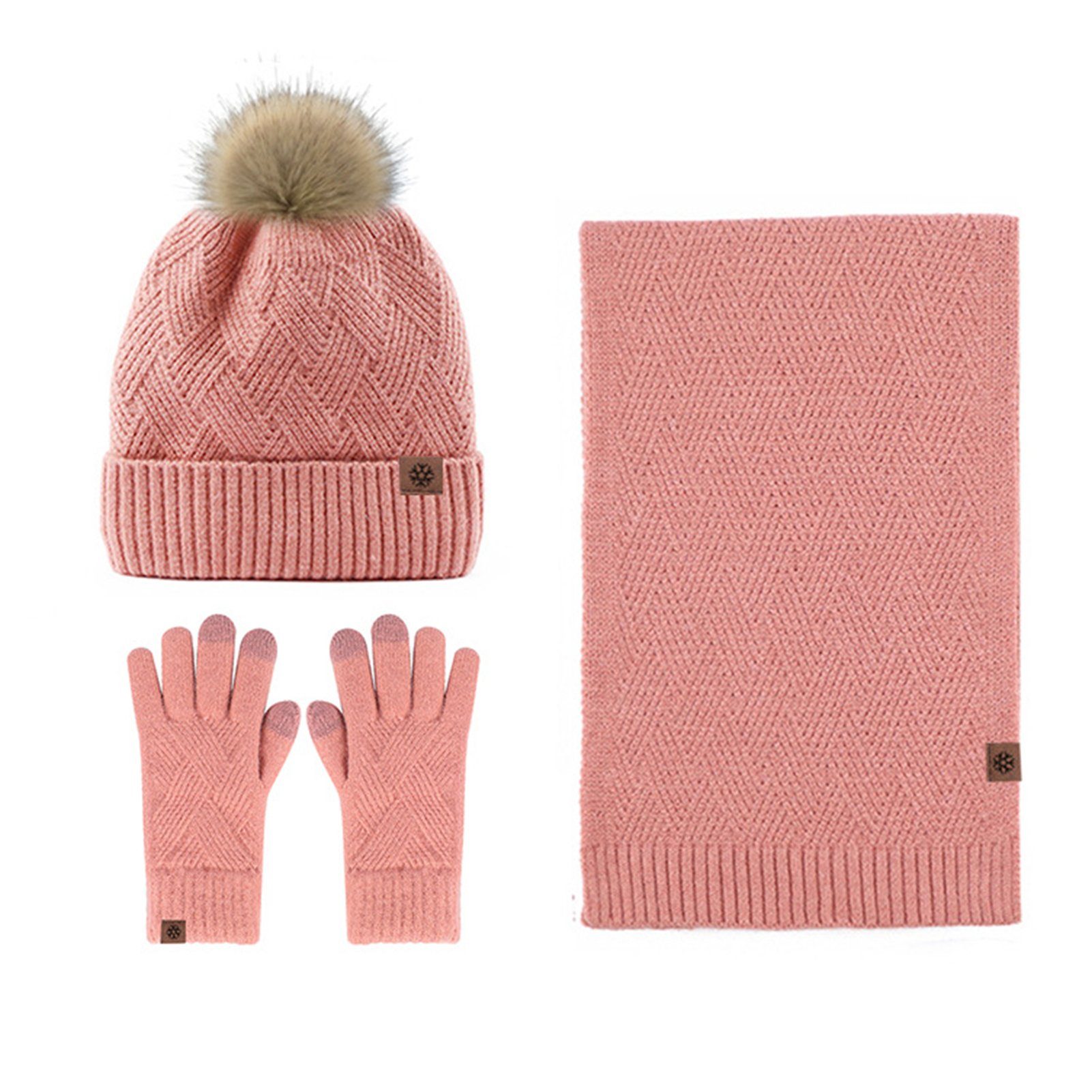 Rutaqian Beanie 3 in 1 Winter Warm Beanie Handschuh Und Lang Schal StrickmüTze Set (kältebeständiges, warmes Fleece-Set, MüTze Schal Handschuhe Damen Set) für Damen | Beanies