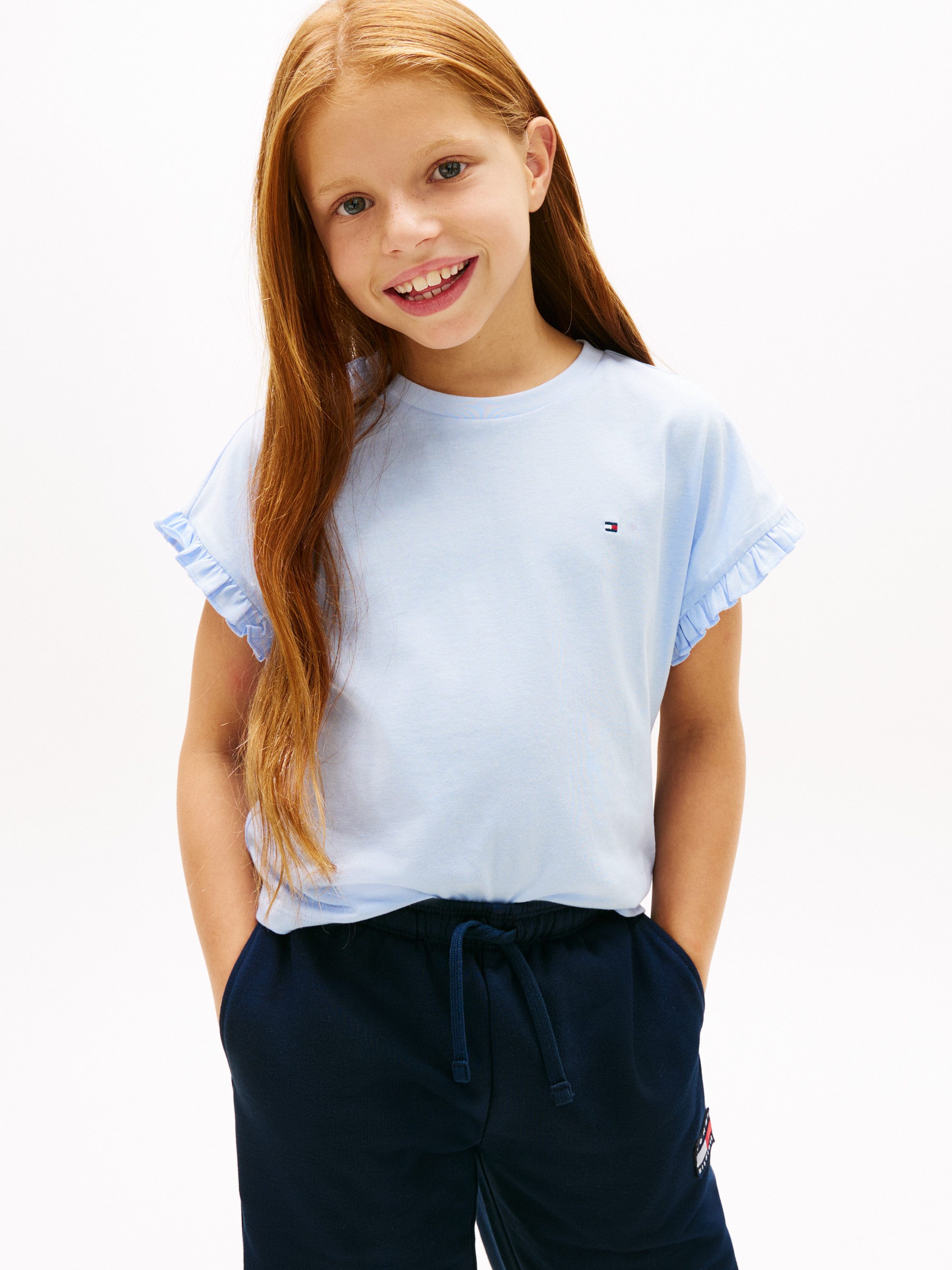 Tommy Hilfiger T-Shirt ESSENTIAL TOP SHORT SLEEVE Kinder bis 16 Jahre, mit Rüschen, relaxed fit