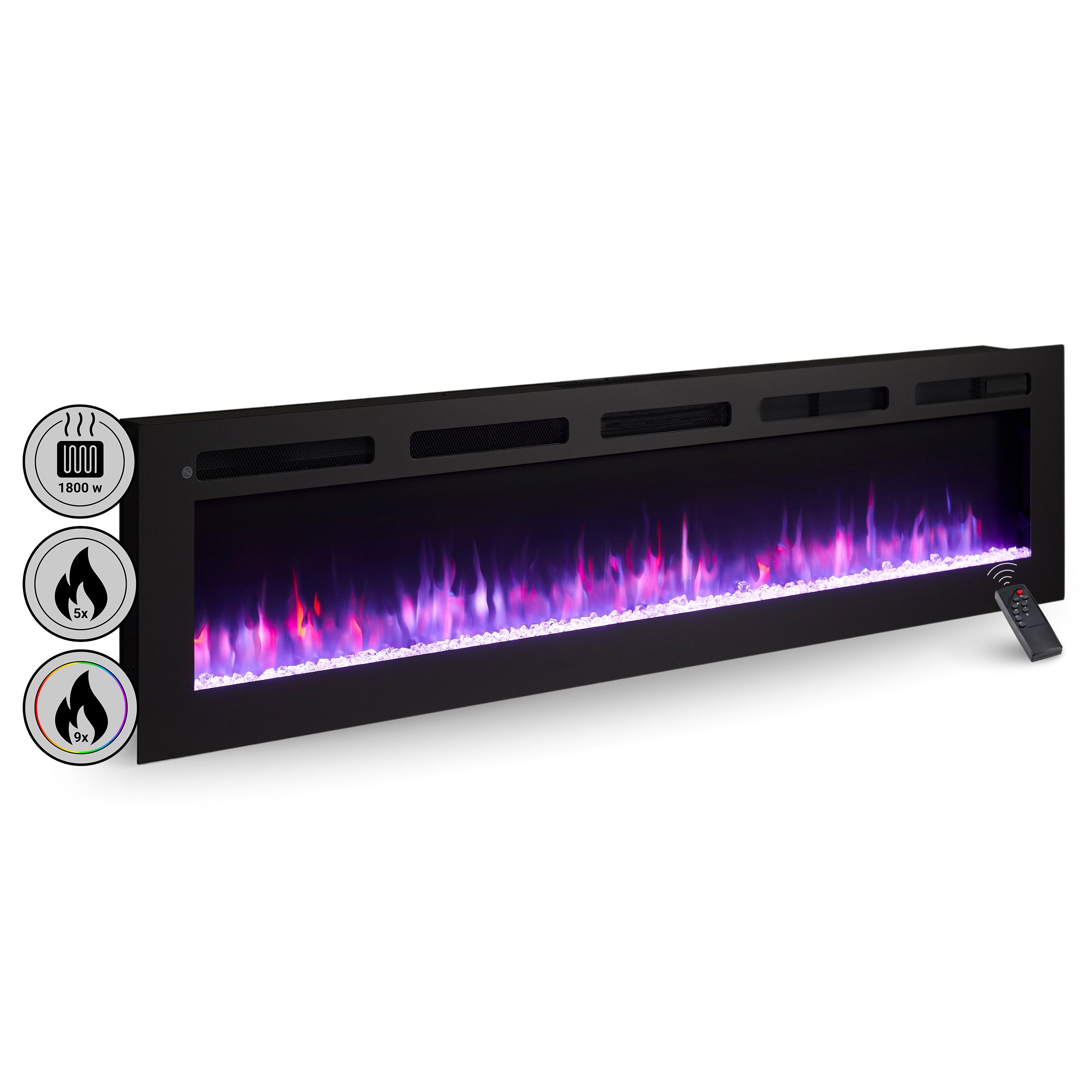 Balderia Elektrokamin Elektrokamin BALDERIA Leif 70 - 2in1 - schwarz, realistischer 3D-Flammeneffekt, Fernbedienung, Timer, Thermostat