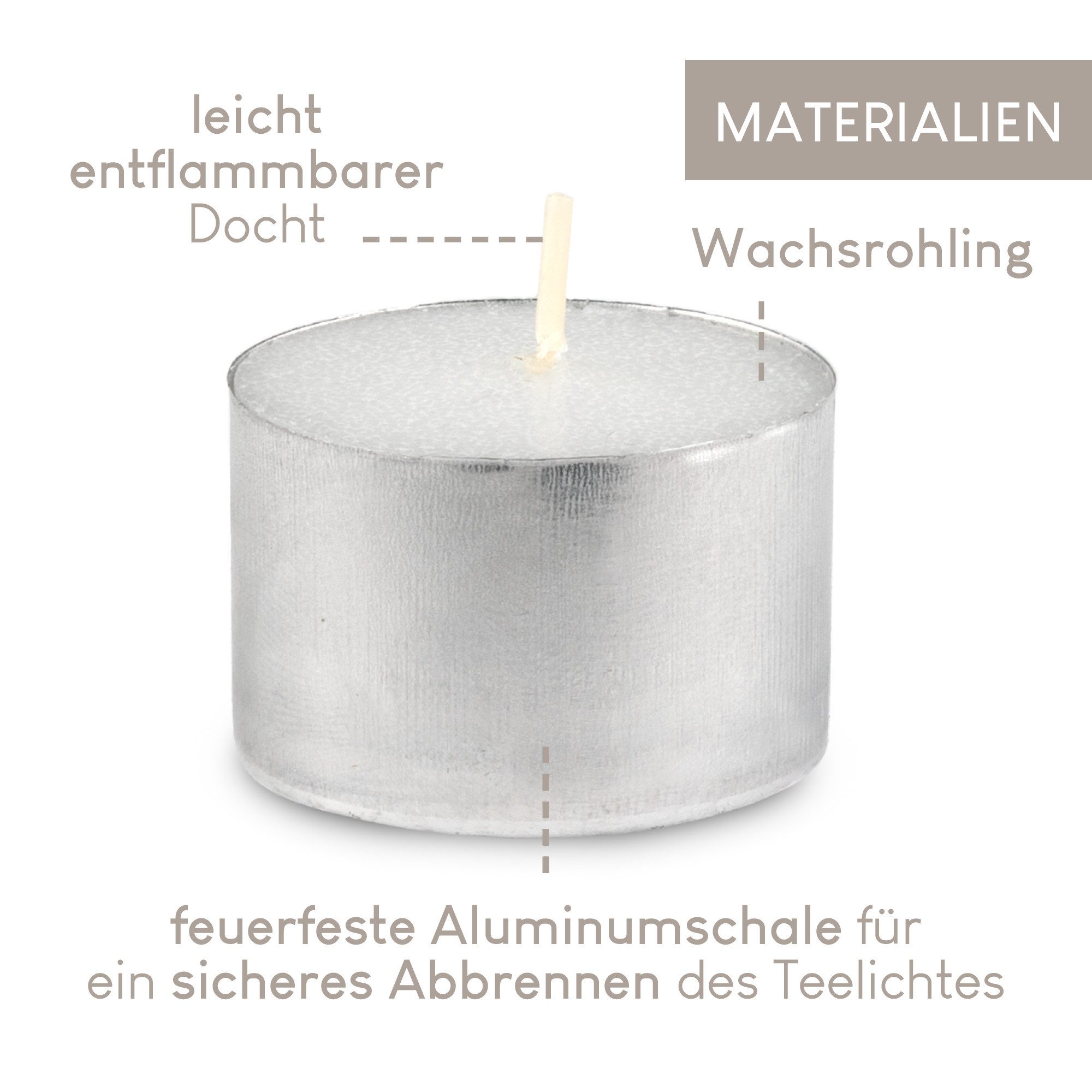 Candelo Teelicht 100 XXL Teelichter mit 8 Stunden langer Brenndauer-Großpackung (100-tlg), in Aluminium Hülle geruchsneutral in Weiß - Universal Alu Teelichter – Bild 4 von 5