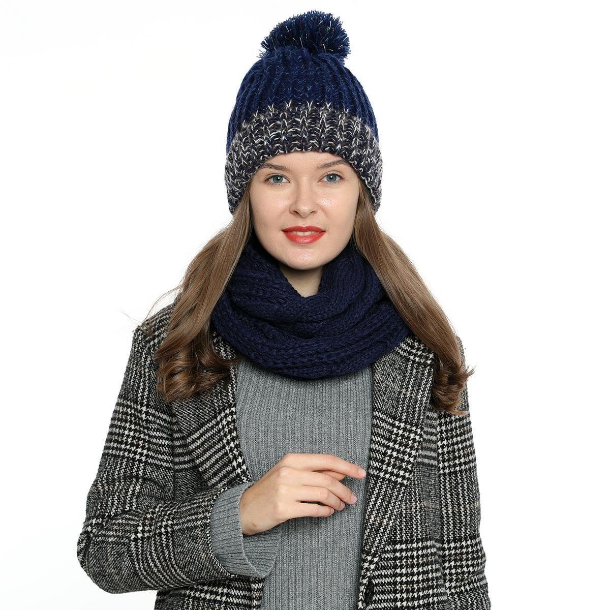 Schal, Winterschal Damen Schal weich, warm Strickmuster Strickschal Schlauchschal, (1-St), und DonDon dunkelblau