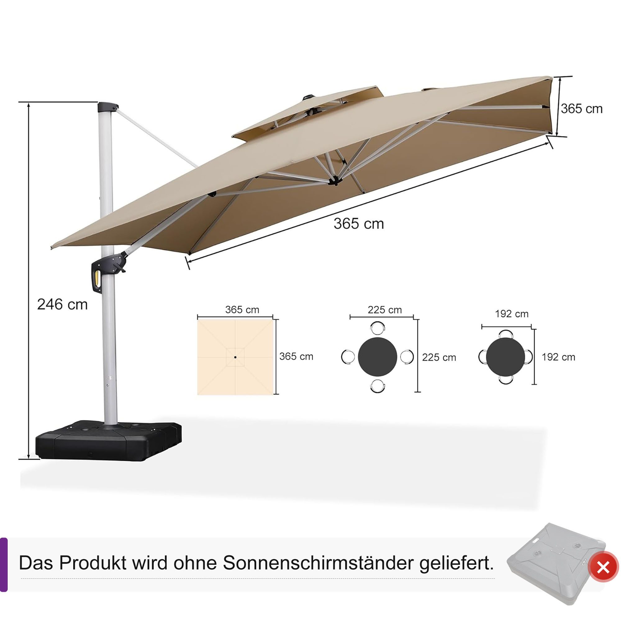 PURPLE LEAF Sonnenschirm Quadratischer Außenbereich Alu günstig online kaufen