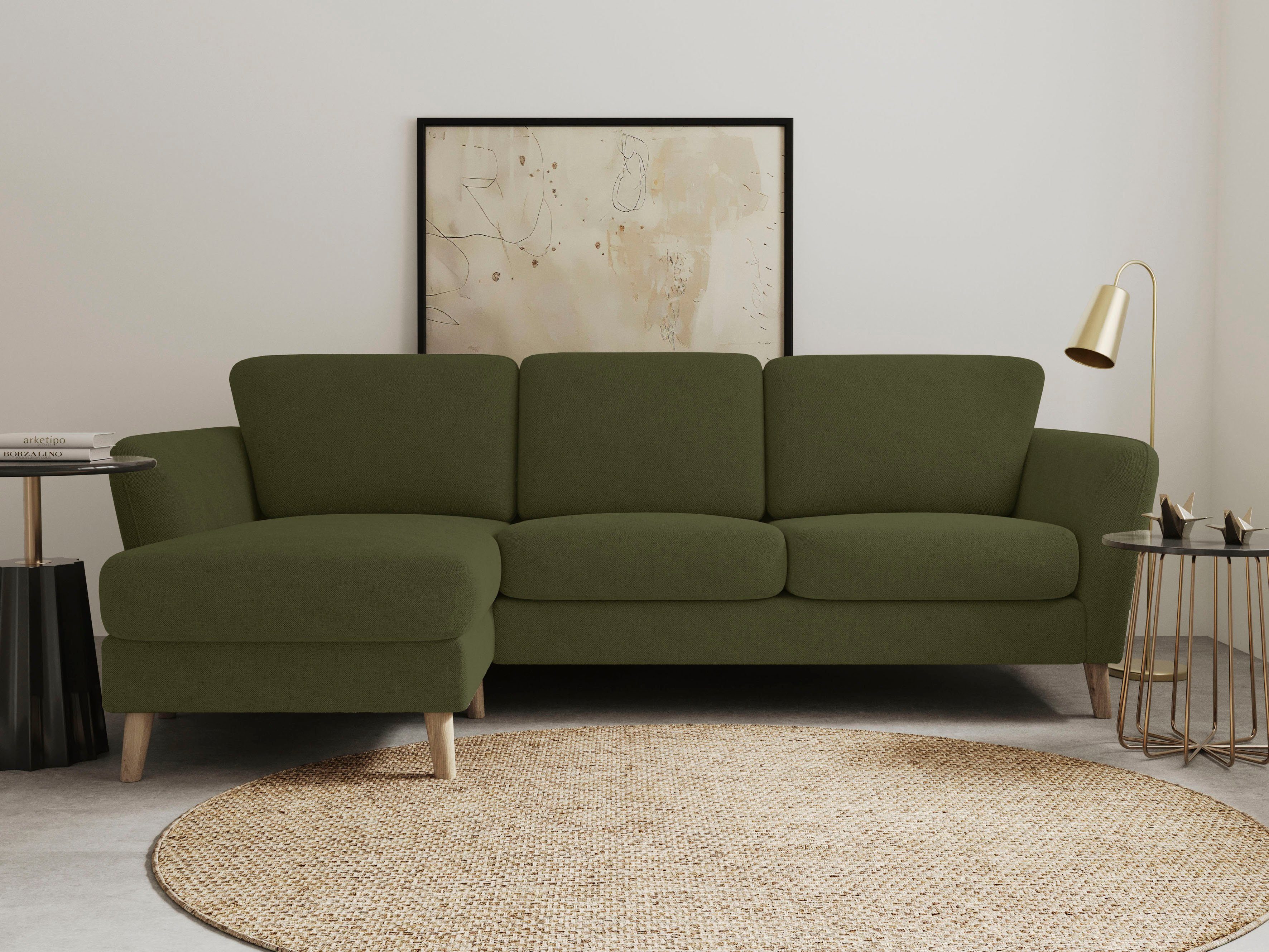 OTTO home Ecksofa MARSEILLE (242/152cm),L-Form, Rec. rechts/links, Massivholzbeine aus Eiche, in verschieden Bezügen und Farbvarianten