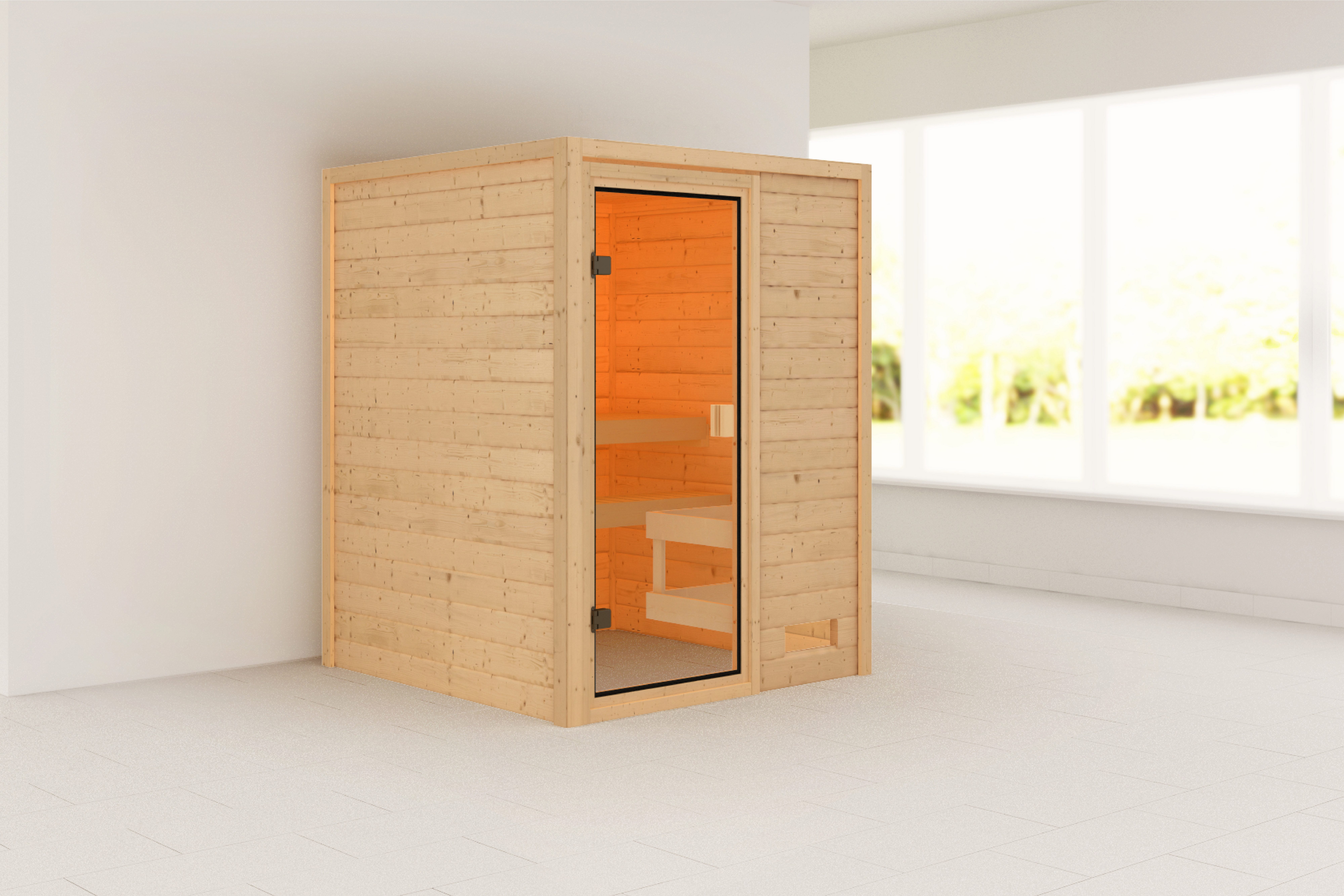 Karibu Sauna "Sandy" mit bronzierter Tür, naturbelassen, BxTxH: 145 x 145 x 187 cm, 38 mm, aus hochwertiger nordischer Fichte