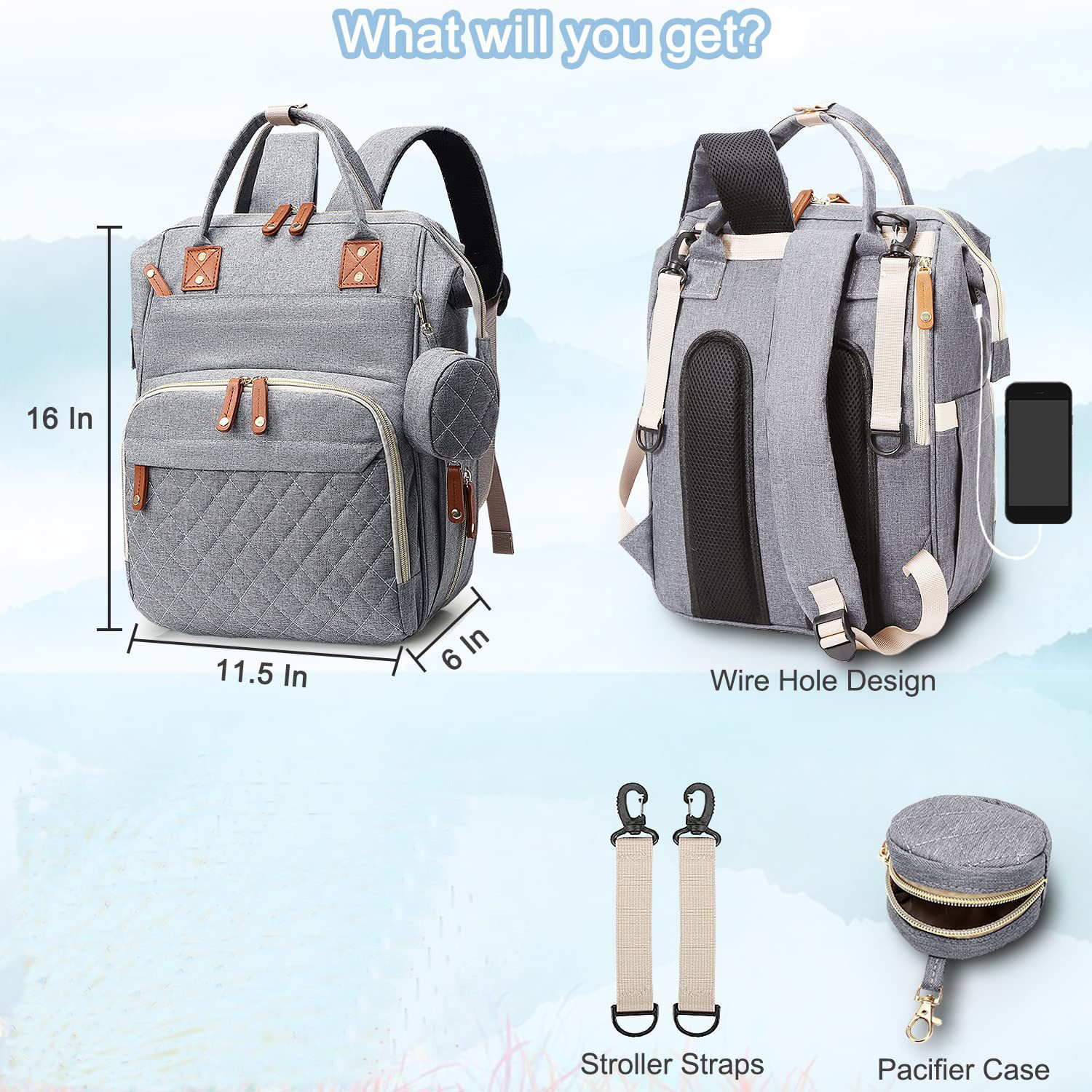 Forrlite Wickelrucksack Wickeltasche Rucksack Großer Baby Wickelrucksack mit Multifunktions (und Kinderwagengurte - für Mama und Papa, 16 Taschen), Mommy Bag