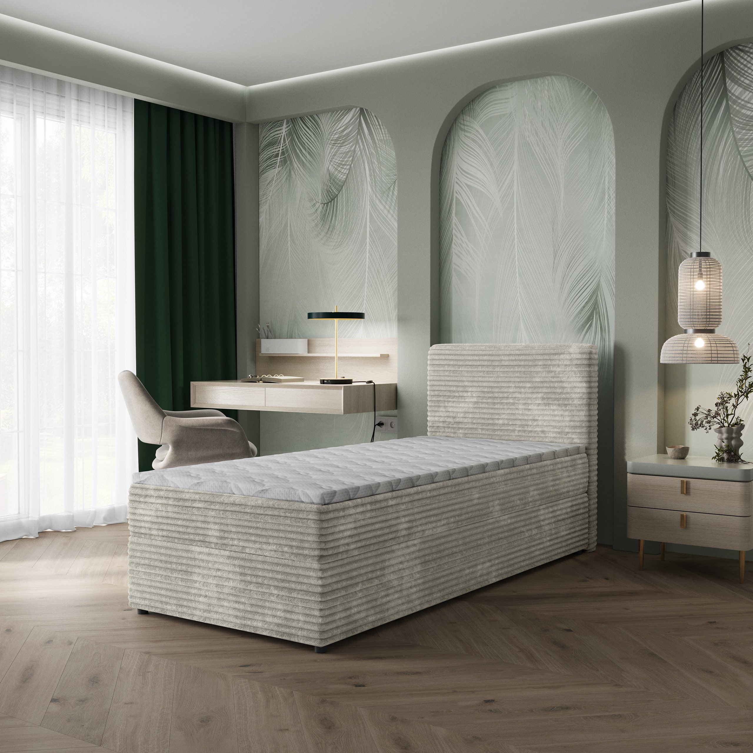 Masseno Boxbett PISA 80x200 cm mit Bonell Matratze und Topper, Einzelbett, Jugendbett, Polsterbett mit Kopfteil, Boxspringbett
