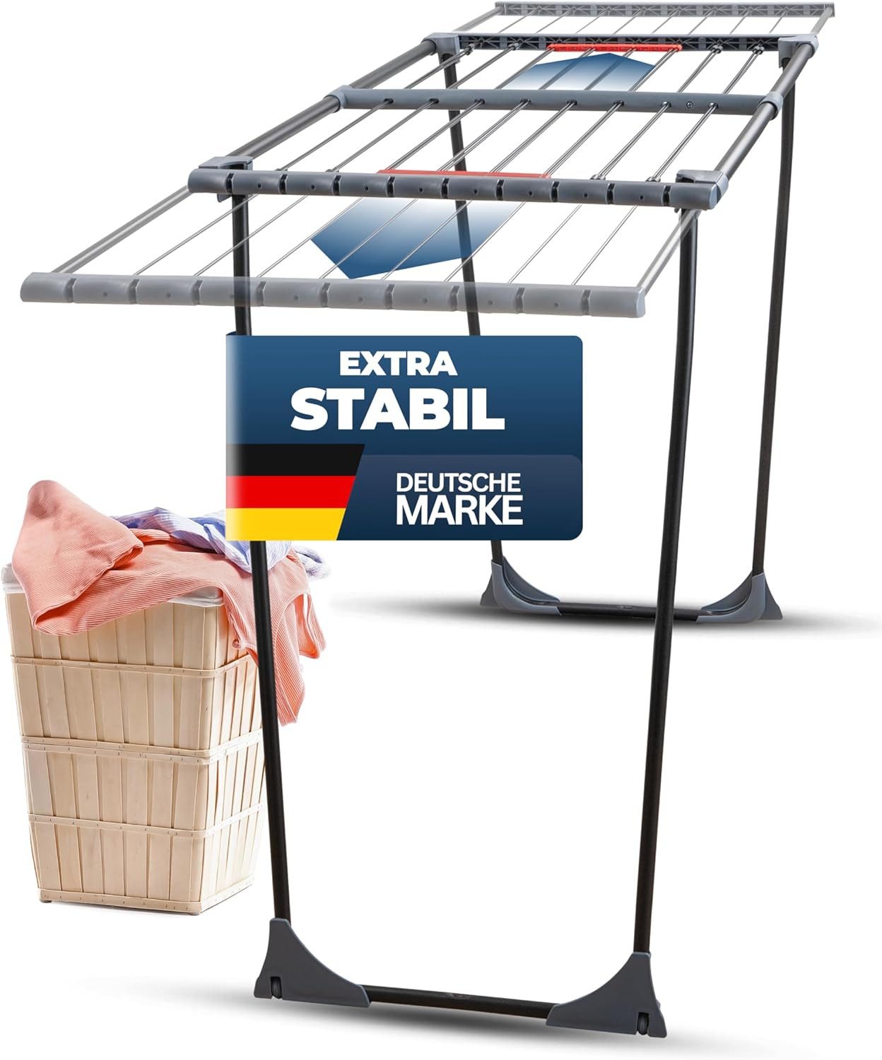 STAHLMANN COMMERCE GmbH Wäscheständer Wäscheständer ausziehbar [20 m Trockenfläche] Schwarz Made in EU, 20 m · Ausziehbar · Schwarz · Klemmen · UV-fest · Made in EU
