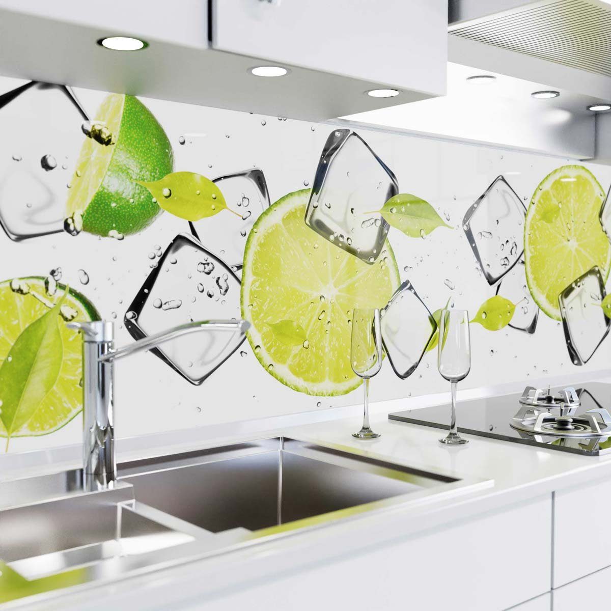 Folie PET versteifte - - selbstklebend Spritzschutz Küche - danario Limetten Glasoptik Küchenrückwand