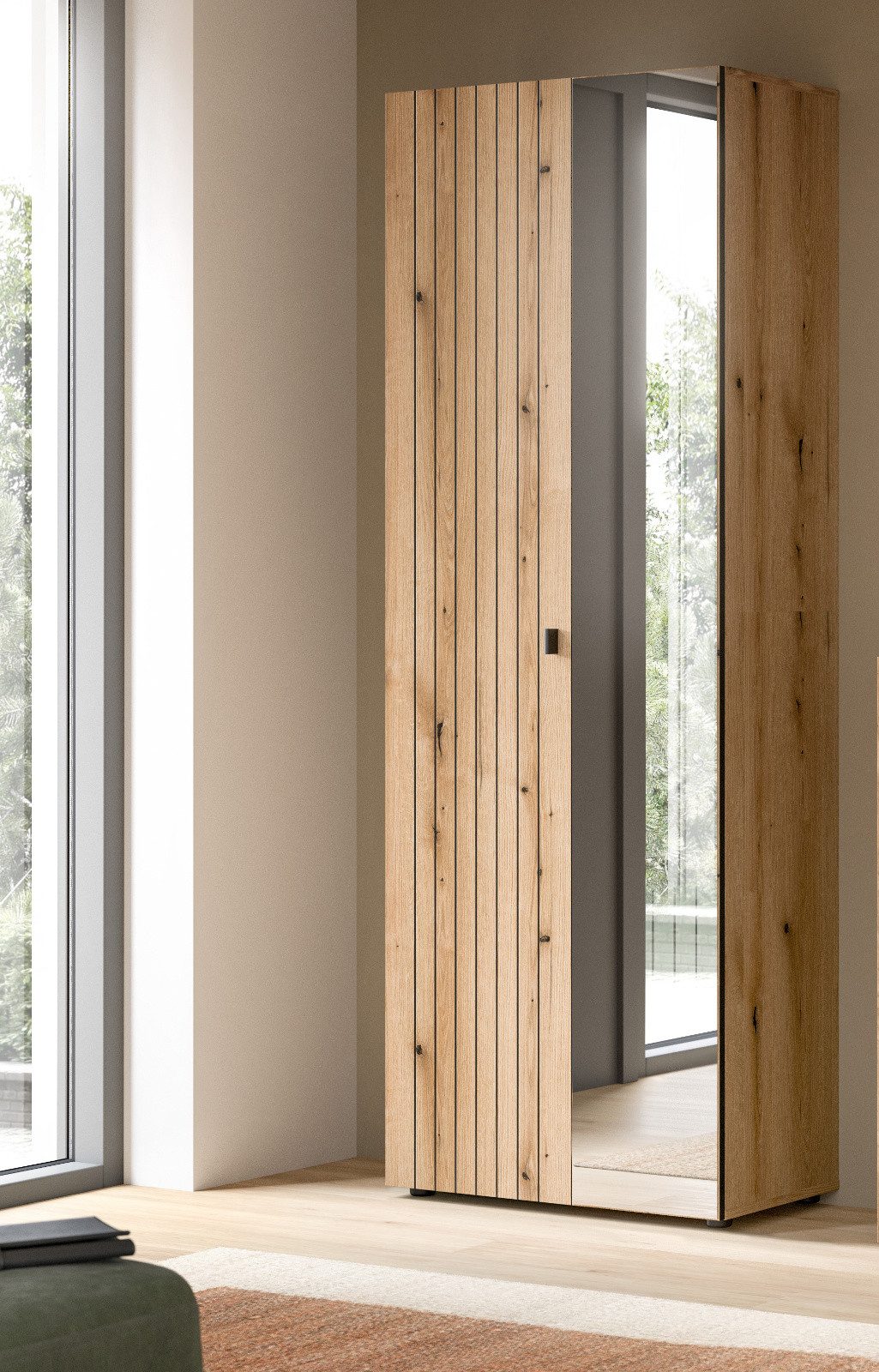 Inn.Furn Garderobenschrank Loreno (Schuhschrank in Eiche mit Spiegeltür, 70 x 192 cm) variable Inneneinteilung