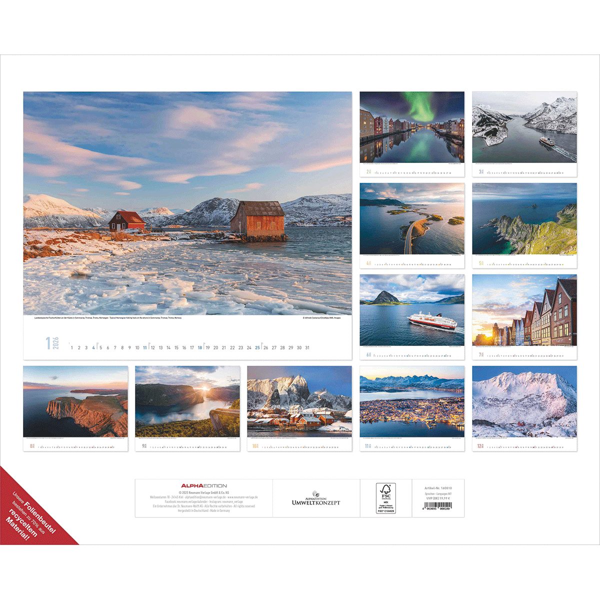 Alpha Edition Wandkalender Hurtigruten- im Bann der Fjorde und der Ruhe der Berge