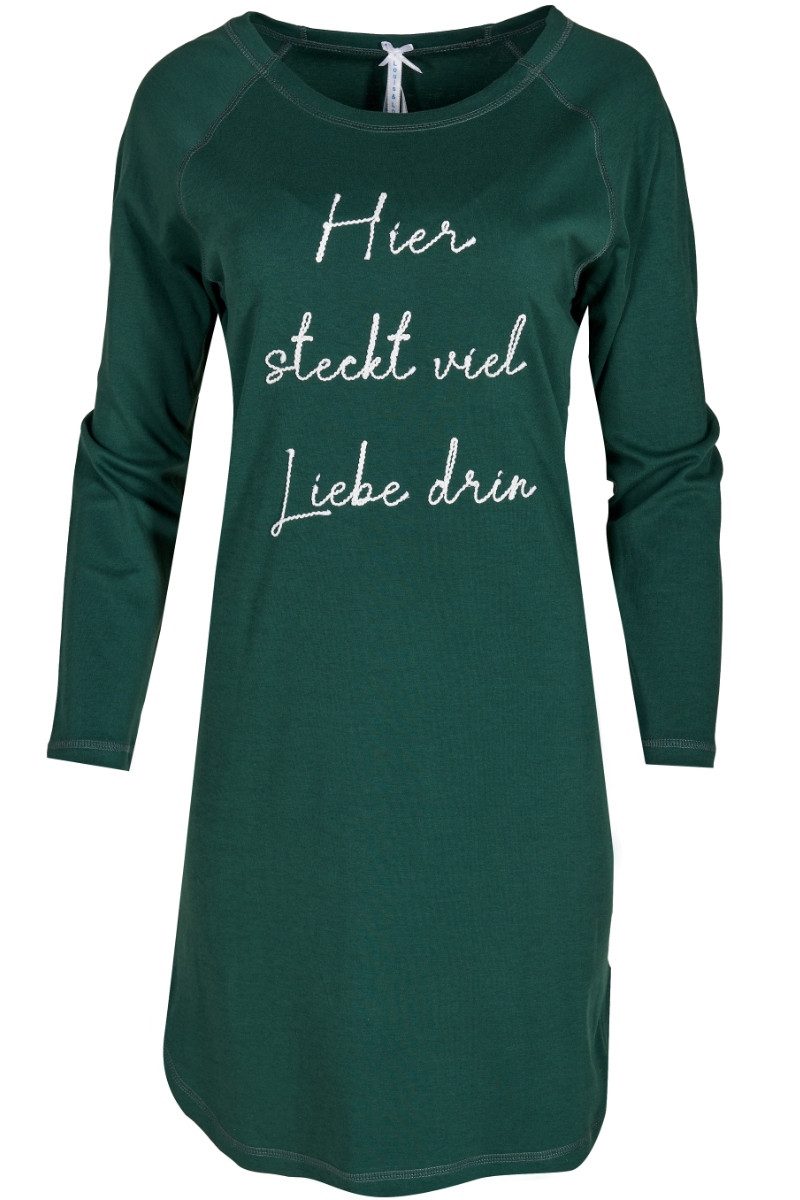 Louis & Louisa Schlafanzug Sleepshirt Damen - VIEL LIEBE DRIN - tanne