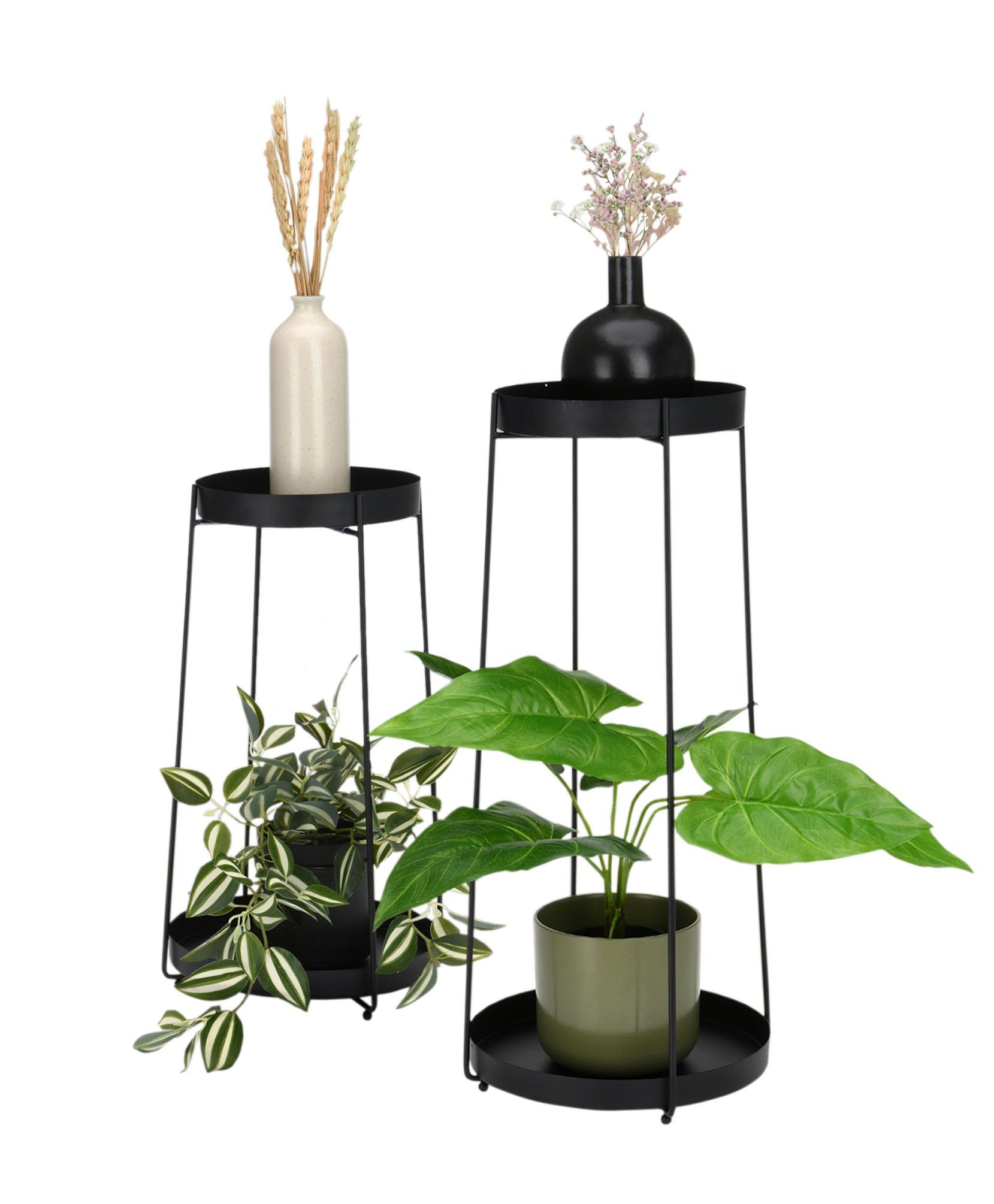 Pflanzentreppe Blumentopf Ständer aus Metall in schwarz 2er Set