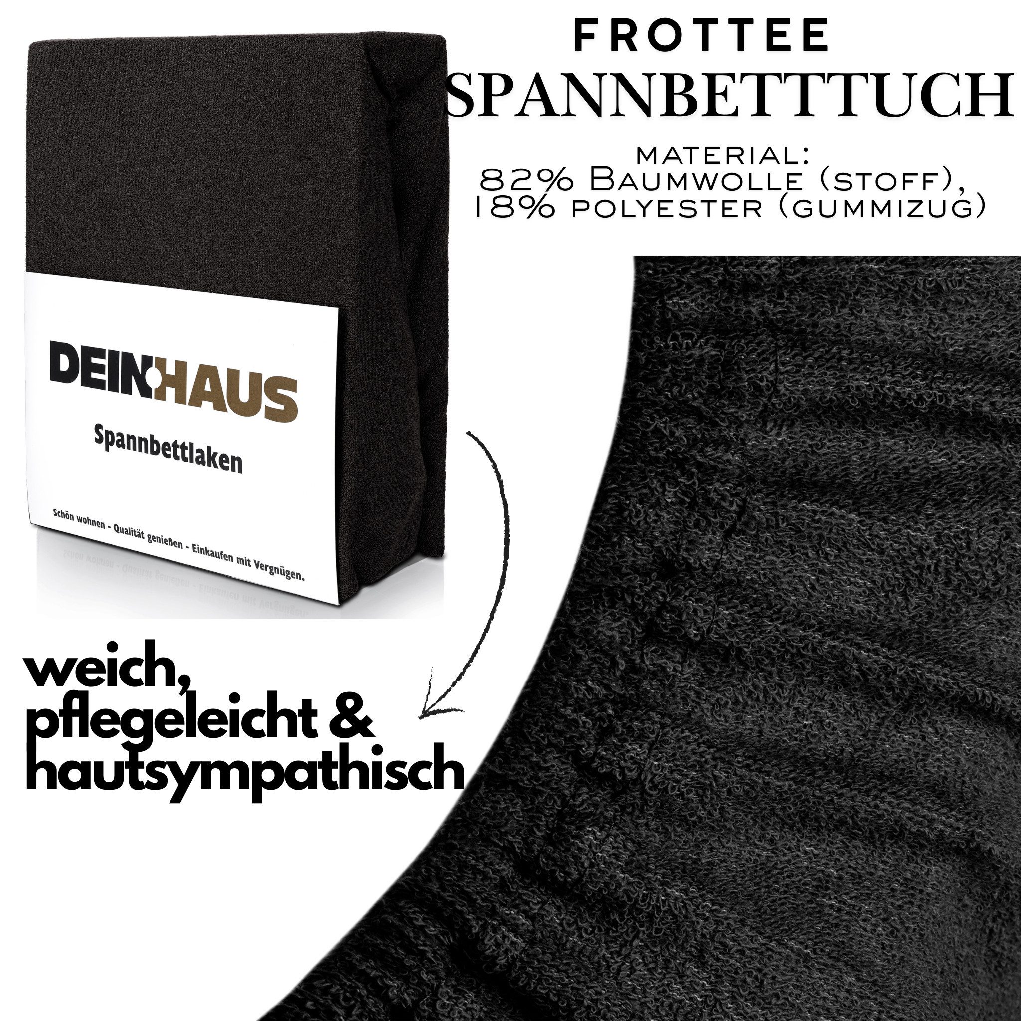 DH DEIN . HAUS Spannbettlaken Frottee SOFT, Baumwolle, Gummizug: rundum, (1 Stück), weich saugfähig atmungsaktiv Rundumgummi formstabil bis 20 cm – Bild 3 von 5