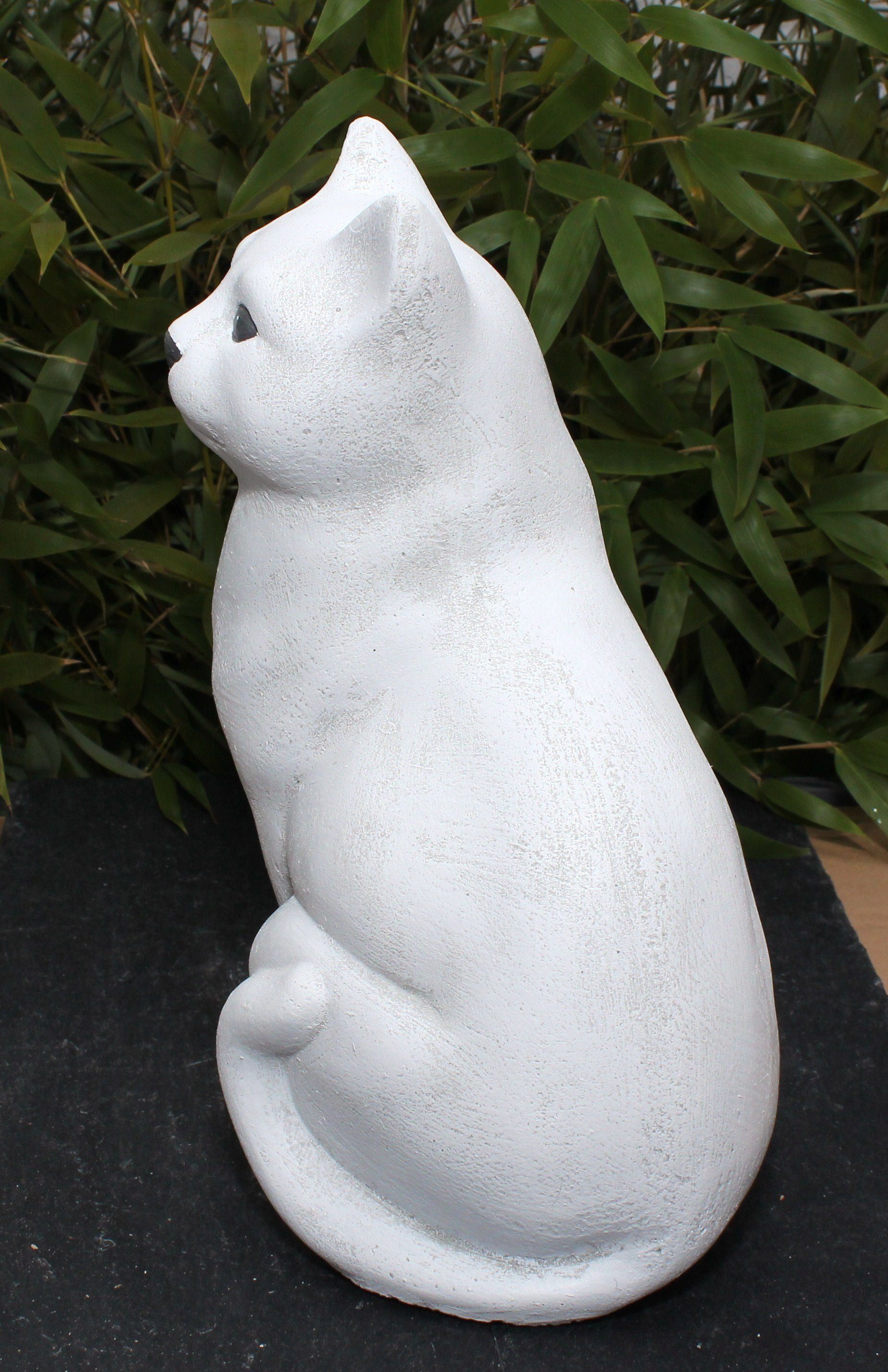 frostsicher, Kunsthandwerk Garten, Dekofigur Steinfigur für sitzend Katze Made weiß - winterfest, Tiefes Haus Tierfigur in Germany und