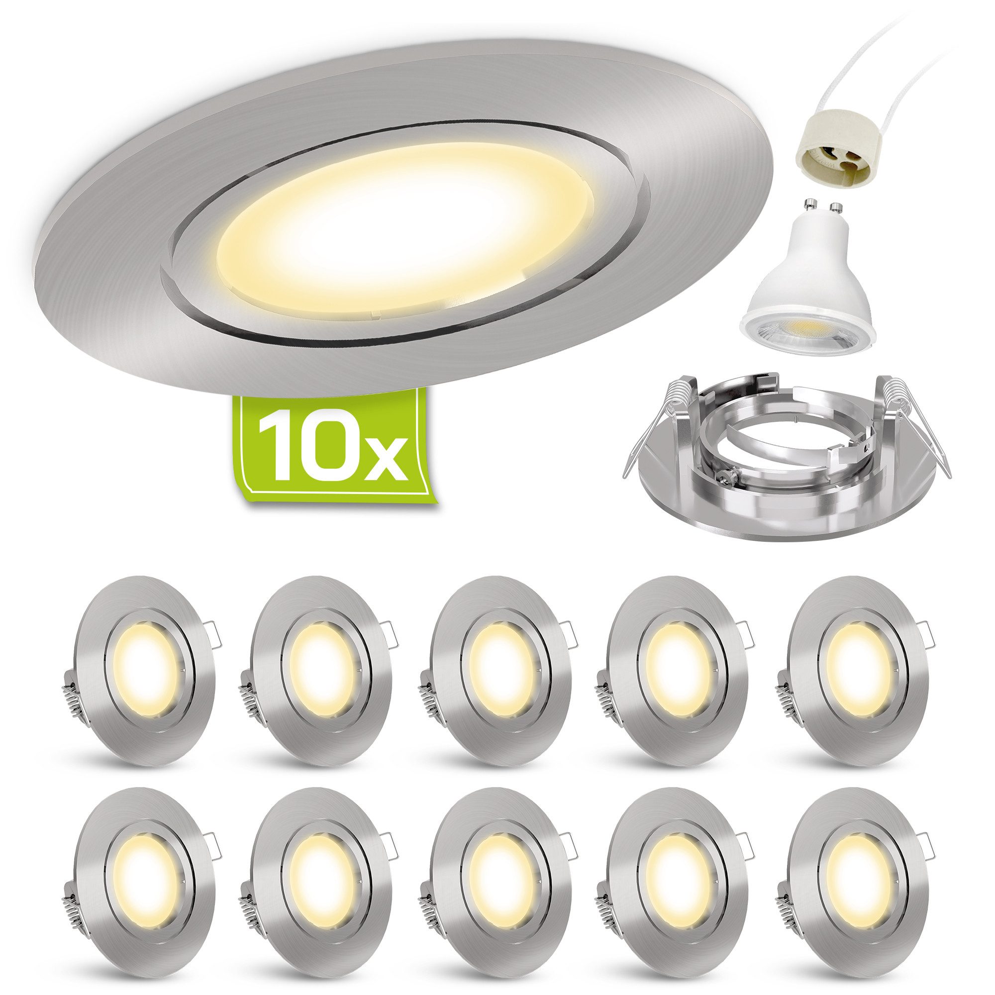 linovum LED Einbaustrahler 10x LED Einbaustrahler warmweiß GU10 2W Deckenlampe Deckenspot Leuchte, Warmweiß