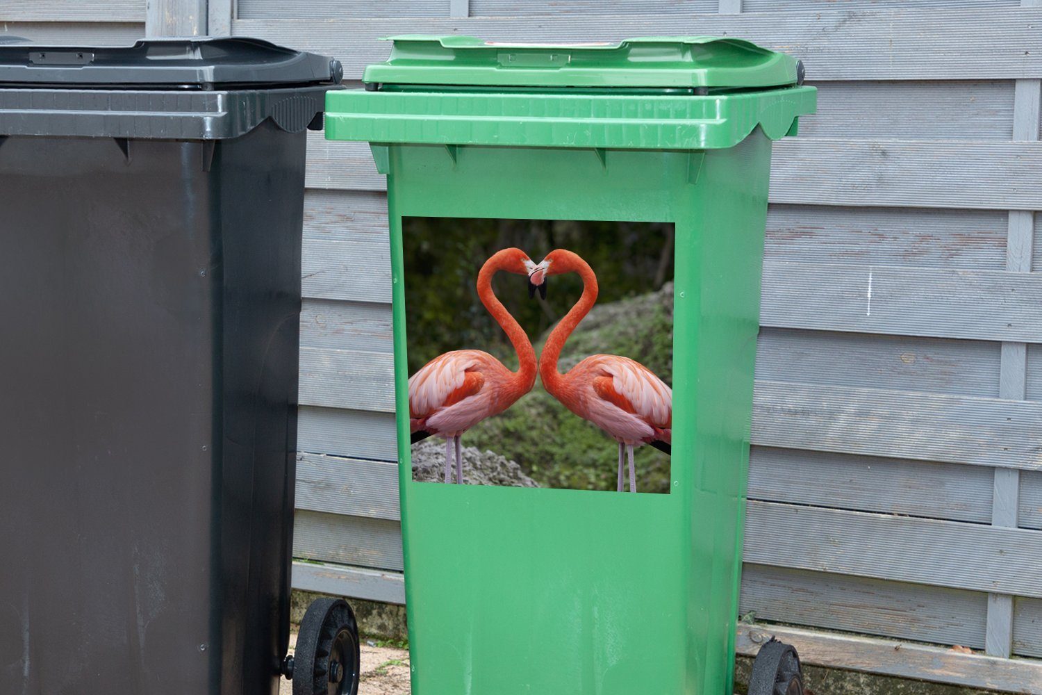 Flamingos (1 Herz ein Zwei bilden Abfalbehälter Container, MuchoWow St), Wandsticker Mülleimer-aufkleber, Mülltonne, Sticker,
