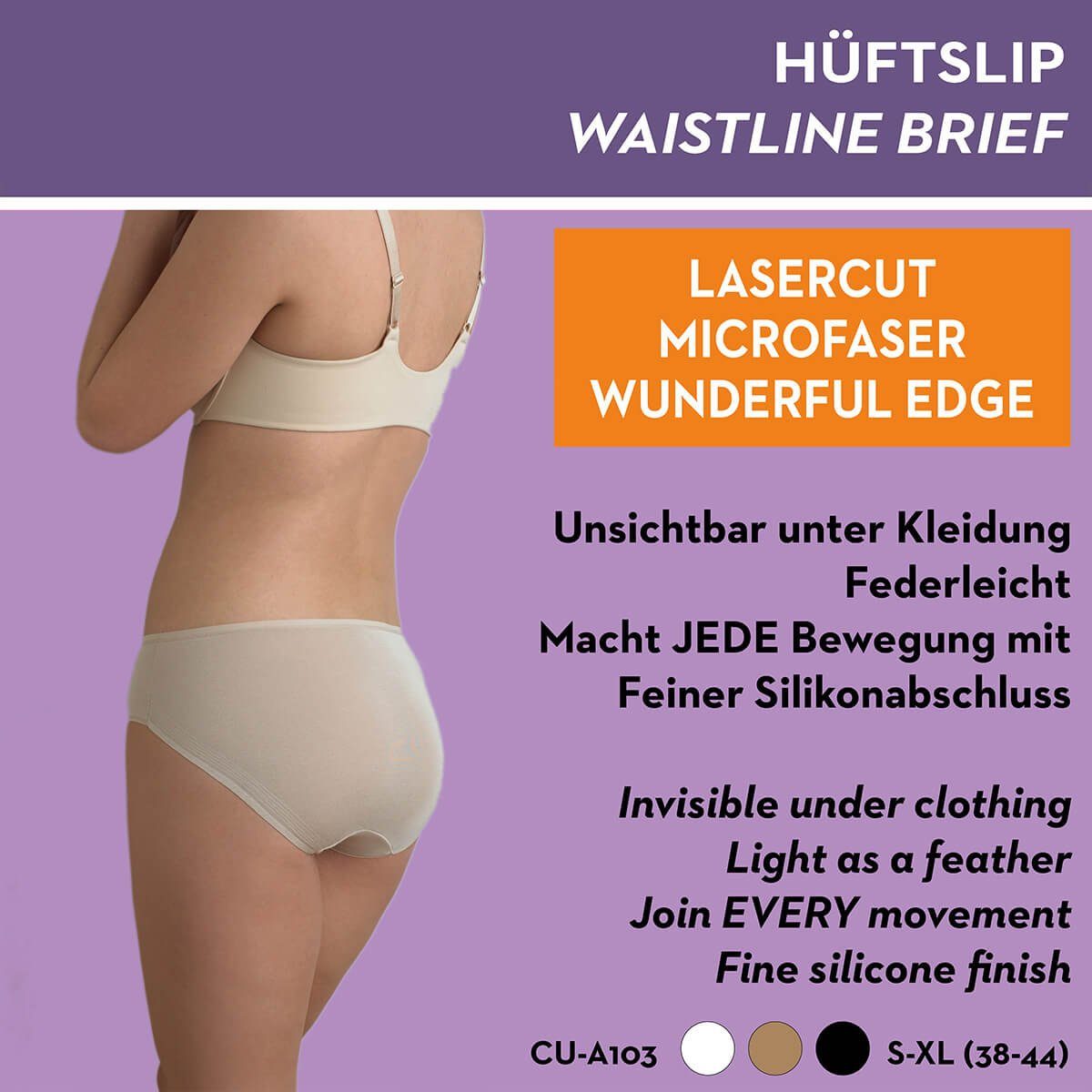Naomi & Nicole Hüftslip A103 Nahtloser und sehr leichter Slip mit patentierten Silikonabschluss