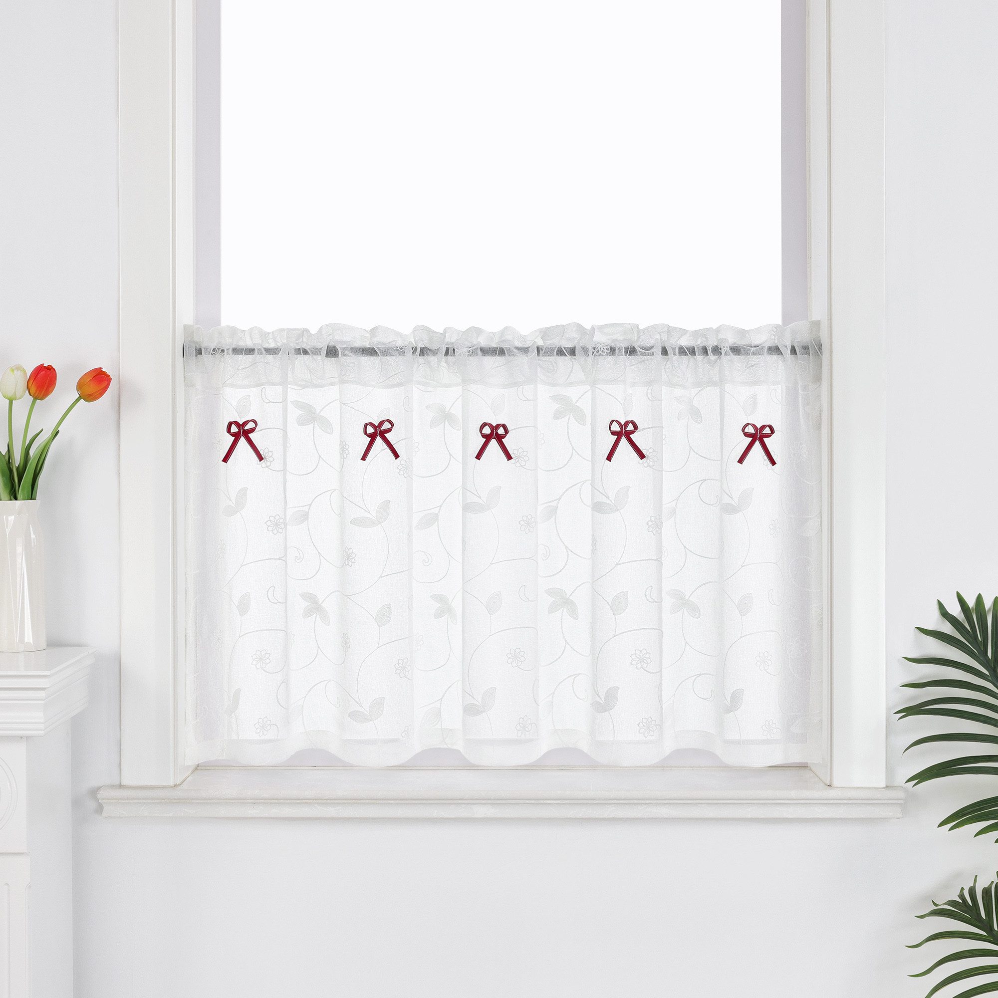 Delien Scheibengardine Ina, Stangendurchzug, landhaus Blumenstickerei günstig online kaufen