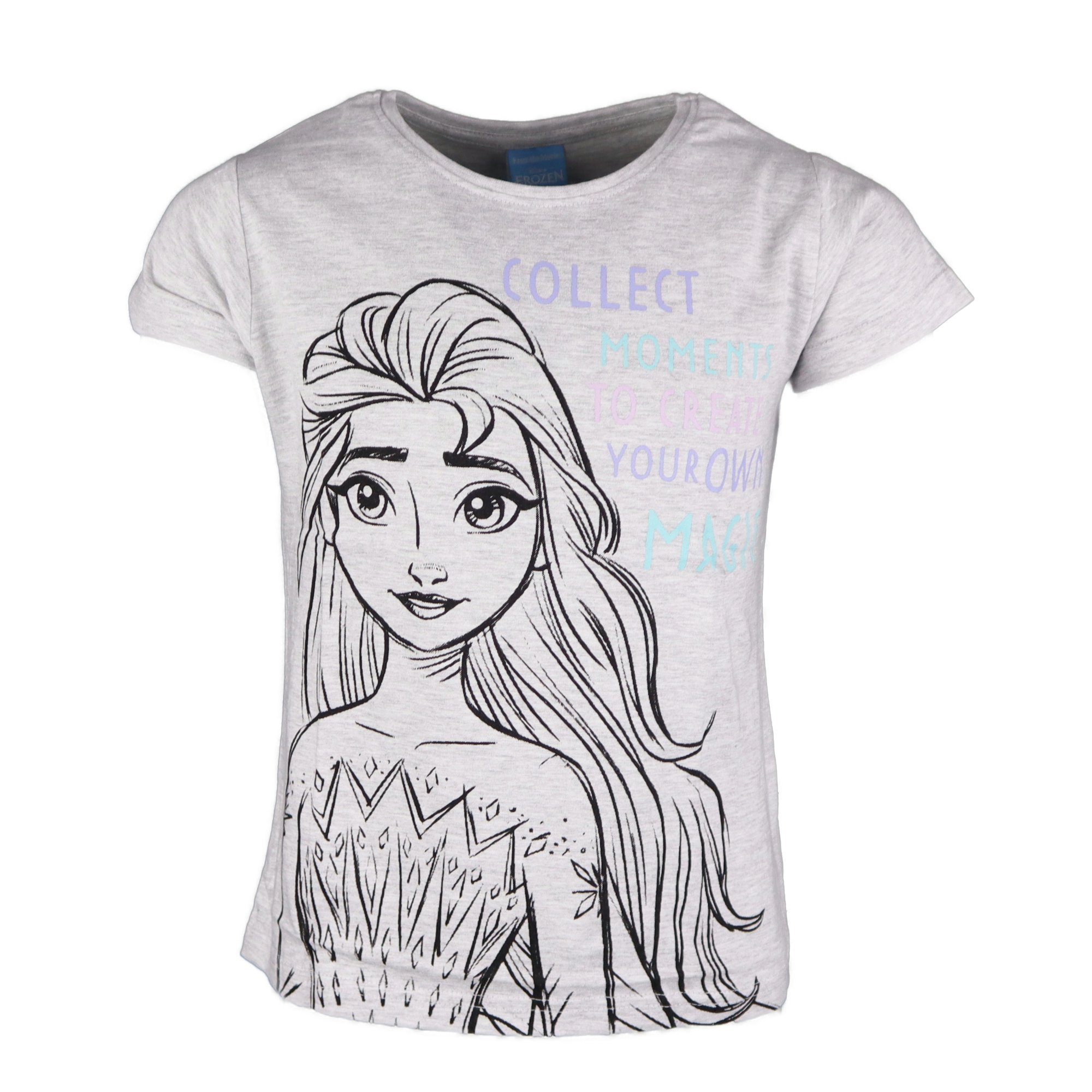 Kinder Die 134 T-Shirt Disney Gr. Frozen Mädchen 104 Eiskönigin Grau Print-Shirt bis Elsa