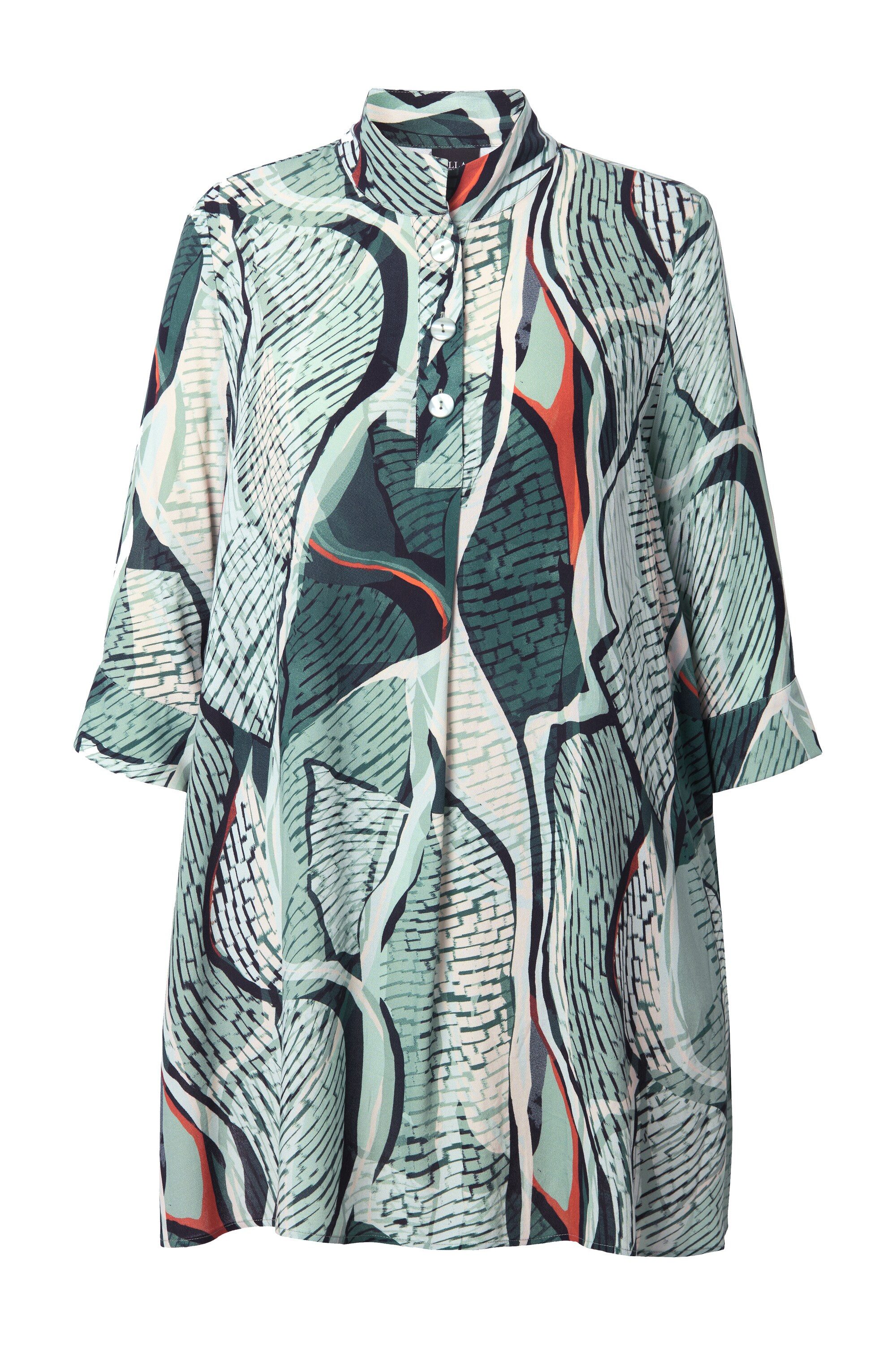 Ulla Popken Tunika Tunika A-Linie Stehkragen Zierfalte 3/4-Arm günstig online kaufen