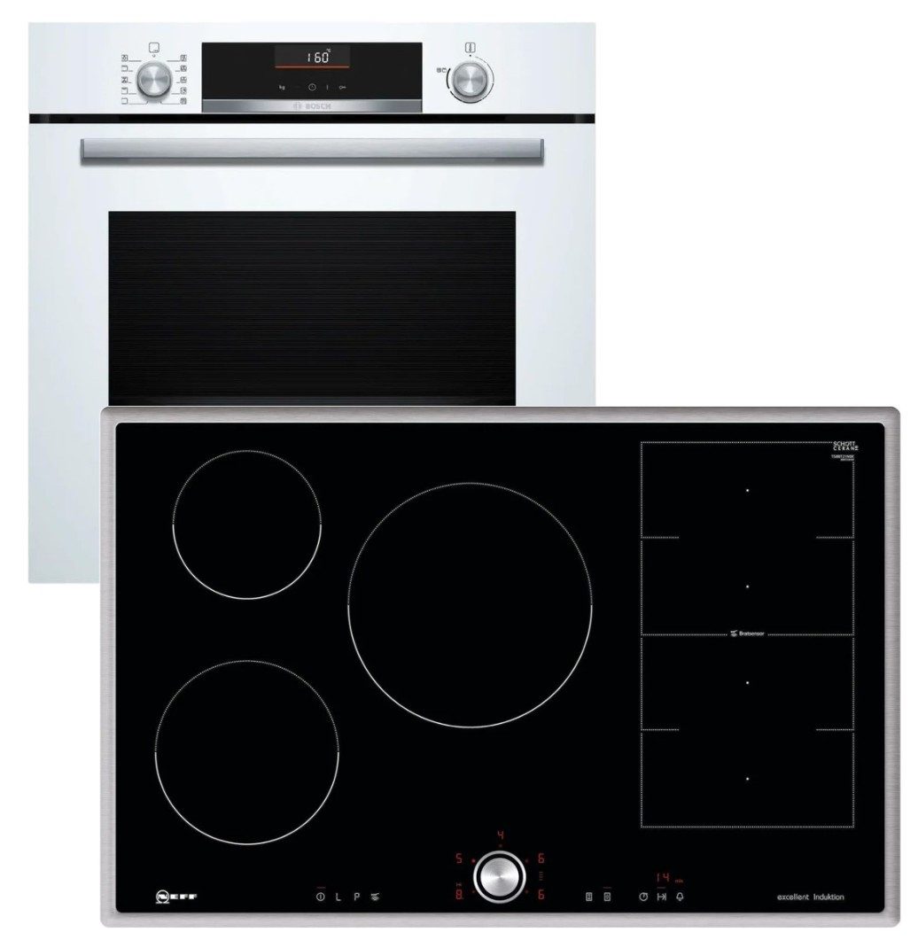 BOSCH Backofen-Set Backofen weiss Air Fry + Neff Flex-Induktionskochfeld 80cm TwistPad®, mit Nein