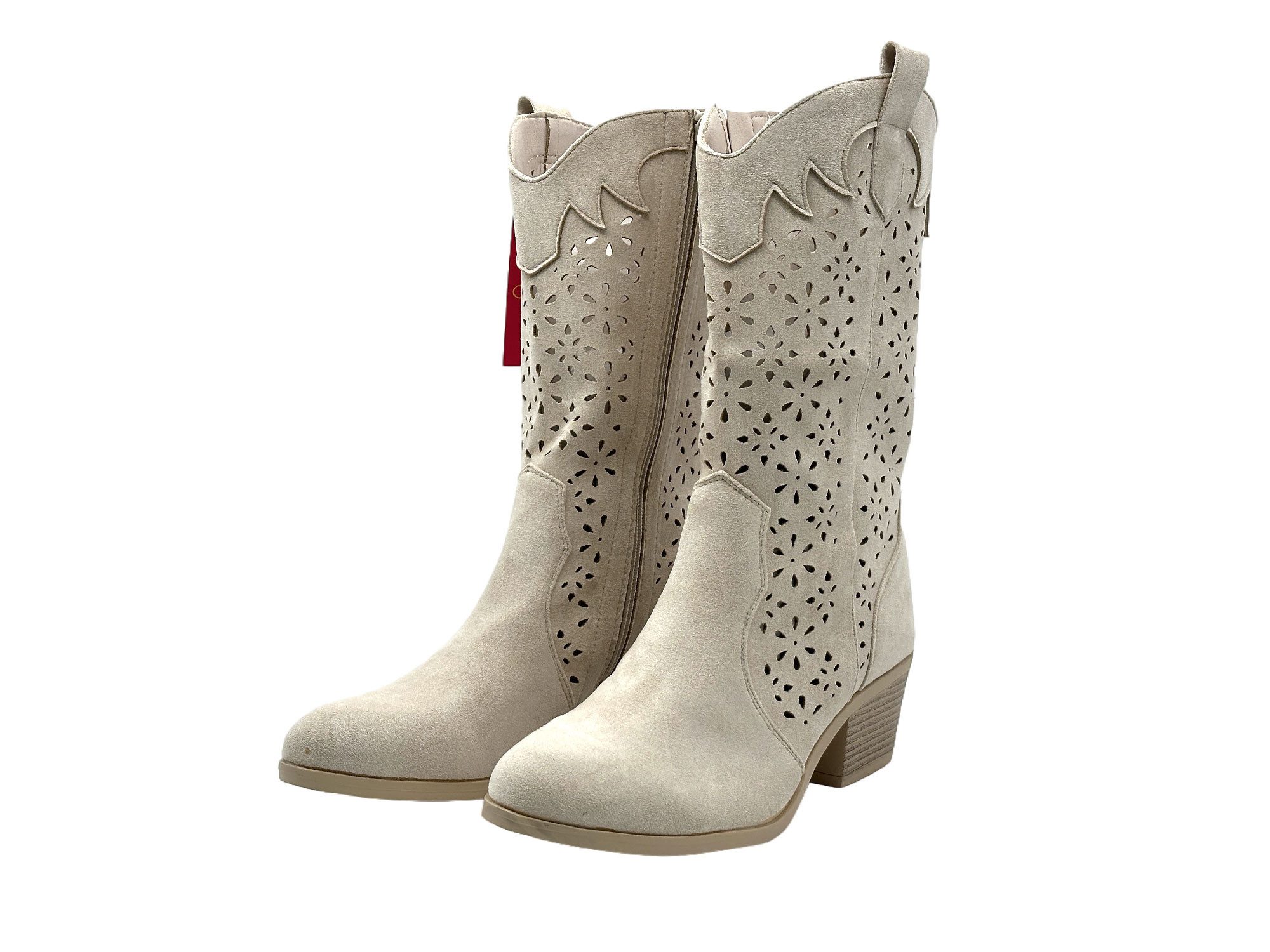 Nowaland Damen Sommerstiefel im modischen Cowboy-Stil Stiefel Seitlicher Reißverschluss-luftiges Cut-Out-Design-femininer Silhouette