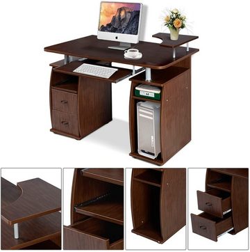 COSTWAY Computertisch, mit Tastaturauszug Druckerablage und 2 Schubladen