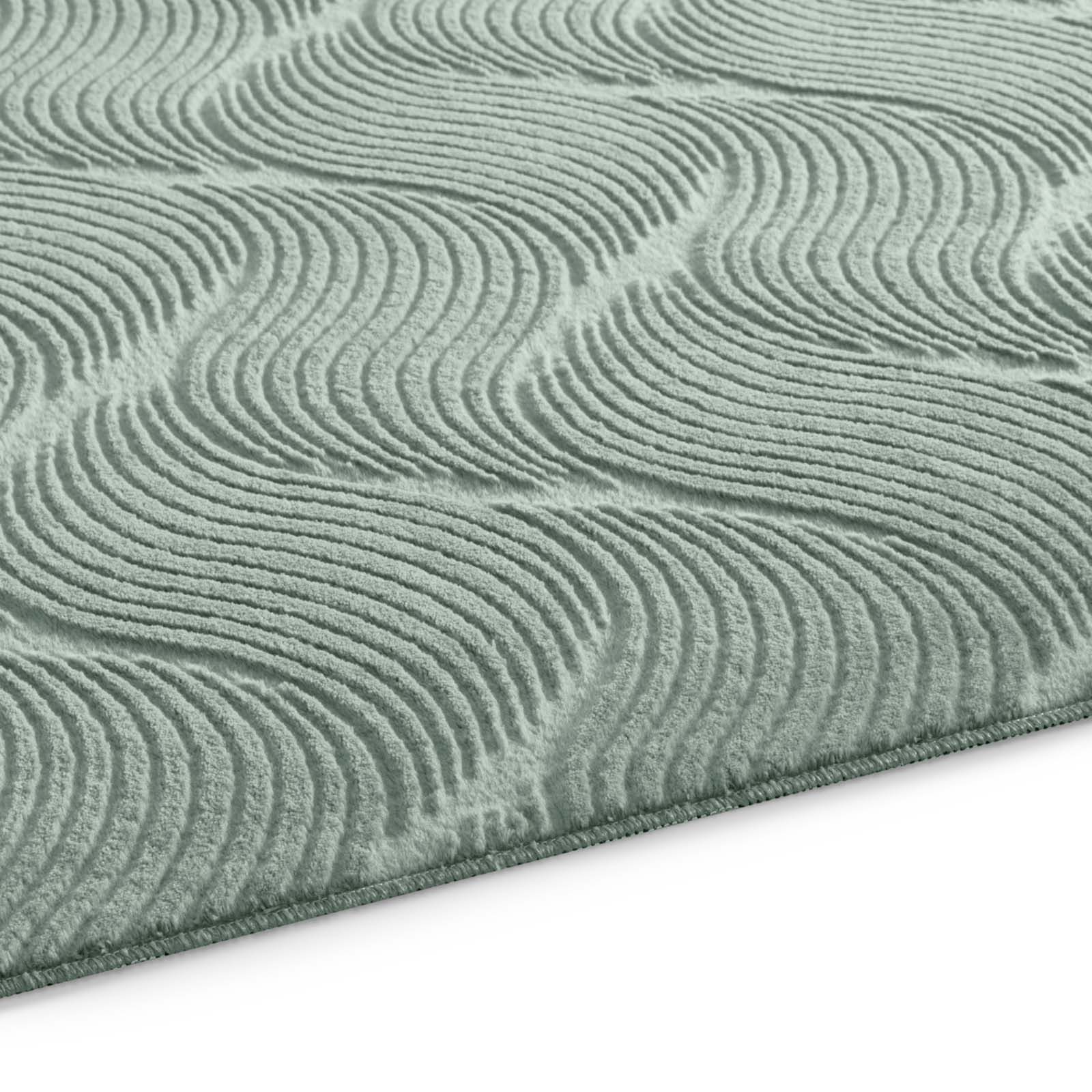 TaCa Home Teppich Kurzflor Teppich Hasenfell Optik, rechteckig, Höhe: 10 mm, Wohnzimmer, Kinderzimmer, Flur, Esszimmer, Welle Grün - 50 x 80 cm