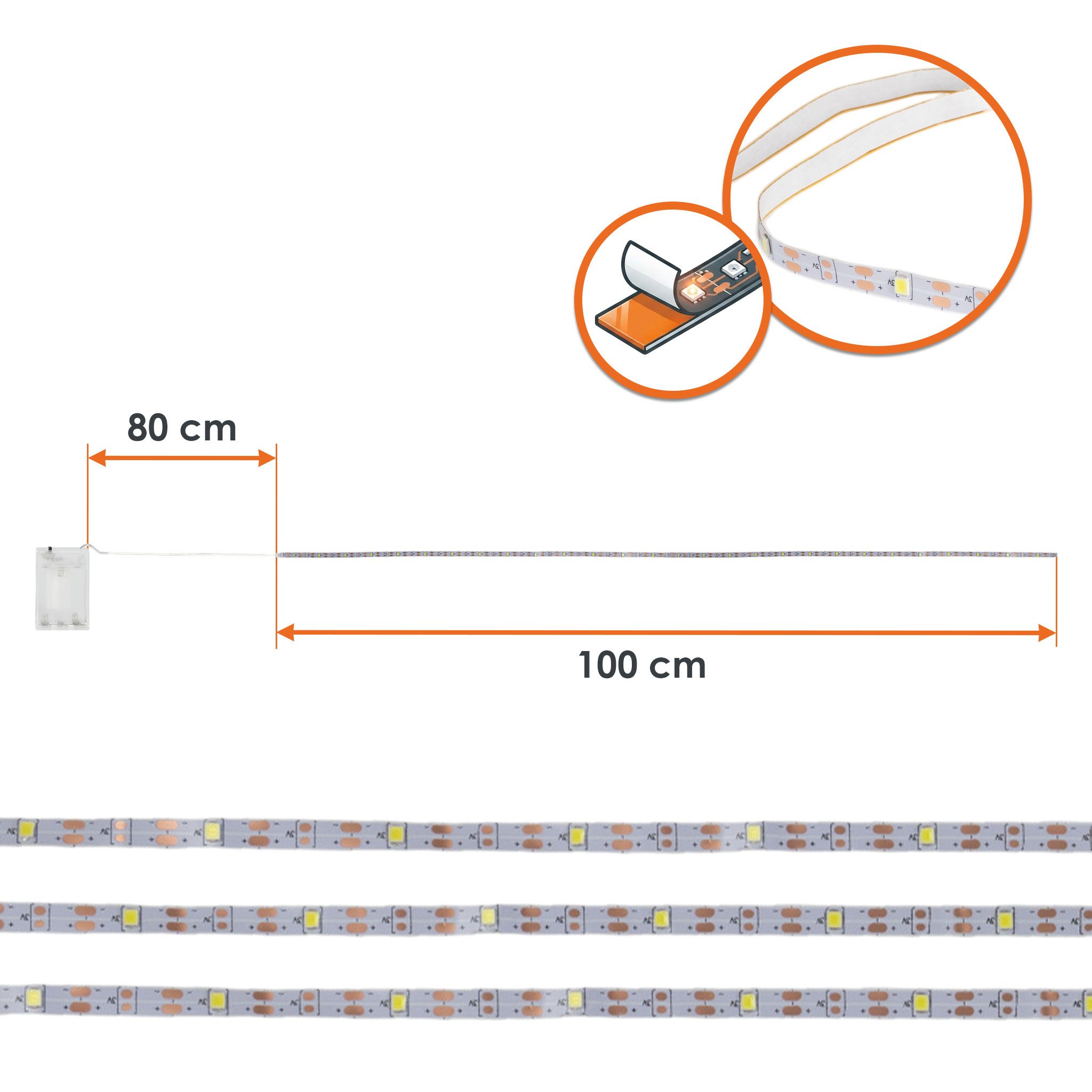 Spetebo LED-Streifen LED Stripe 1 m mit 30 LED - kalt weiß, 30-flammig, individuell kürzbarer Lichterstreifen selbstklebend – Bild 4 von 5