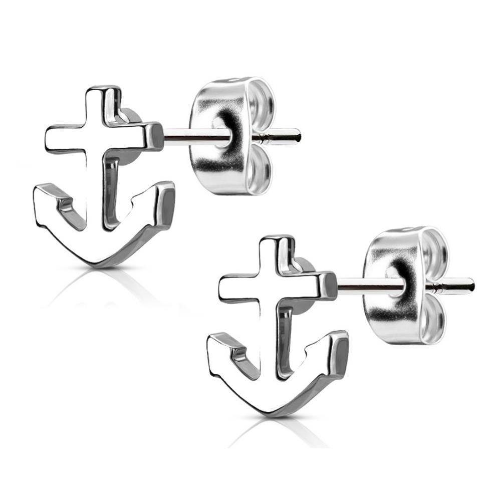 Paar Edelstahl Stück), 2-tlg), BUNGSA Ohrschmuck Silber (2 aus Unisex (1 kleine Anker Ohrring-Set Ohrringe Ohrstecker