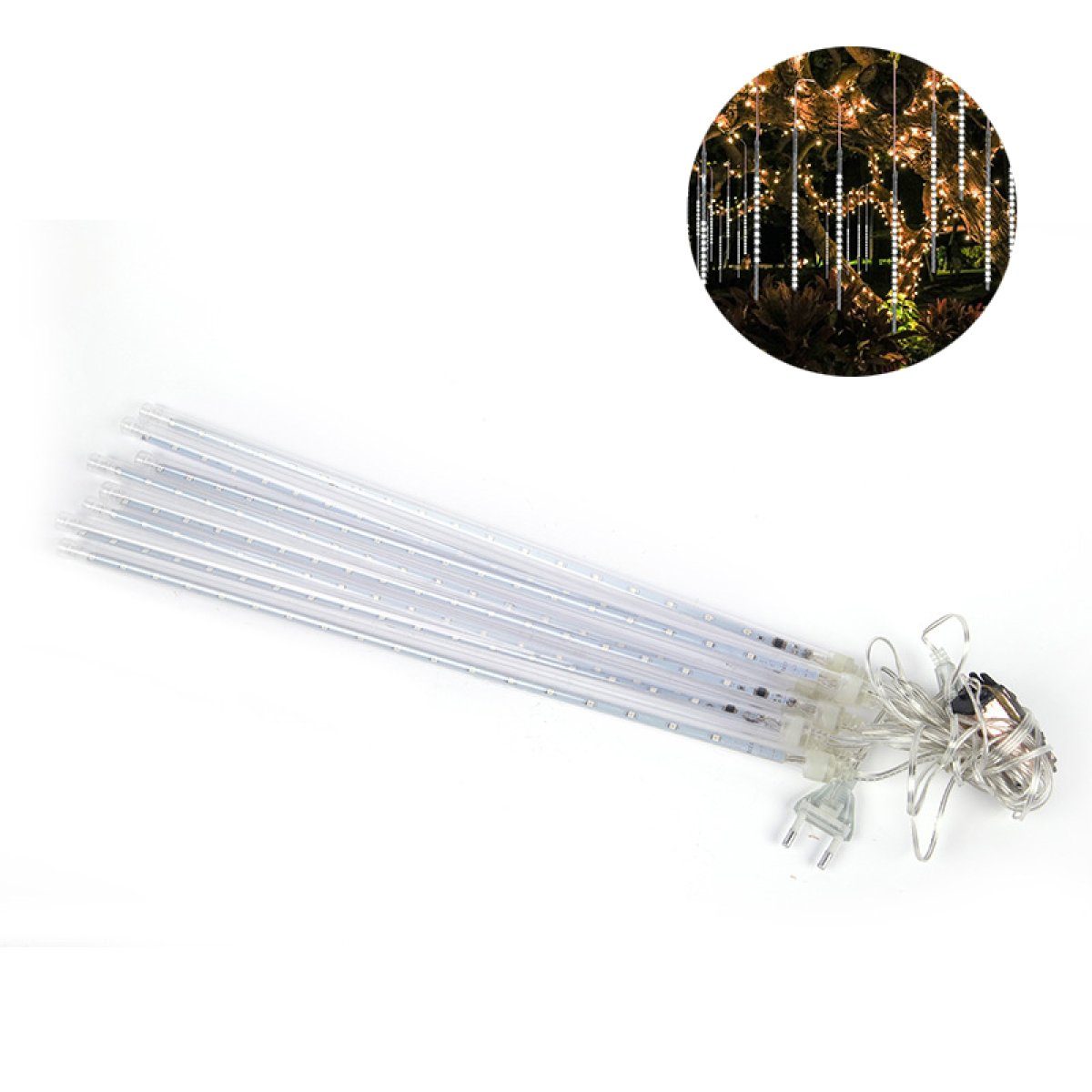 Jormftte LED-Lichterkette LED Eiszapfen Lichterkette sternschnuppe Licht für Außen Gartendeko Weiß