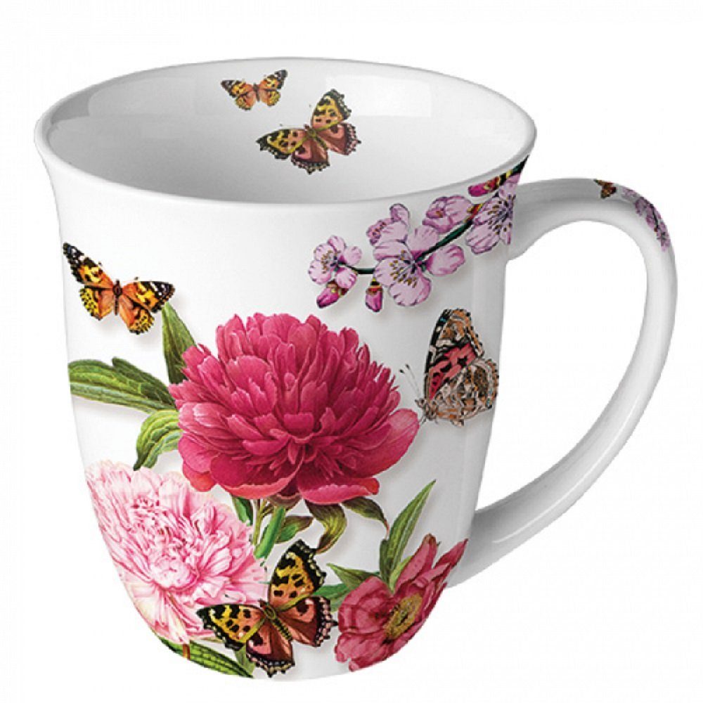 Ambiente Luxury Paper Products Кружки Pfingstrosen, Rosen- Mug Blumen Tee/Kaffee Tasse, Porzellan, Sommmer/Frühling Motive - Ideal Als Geschenk