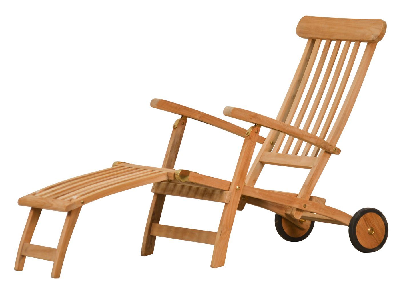 Kai Wiechmann Gartenliege Hochwertiger Teak Deckchair mit Rad als wetterfester Liegestuhl, verstellbarer Teak Relaxsessel mit Fußablage