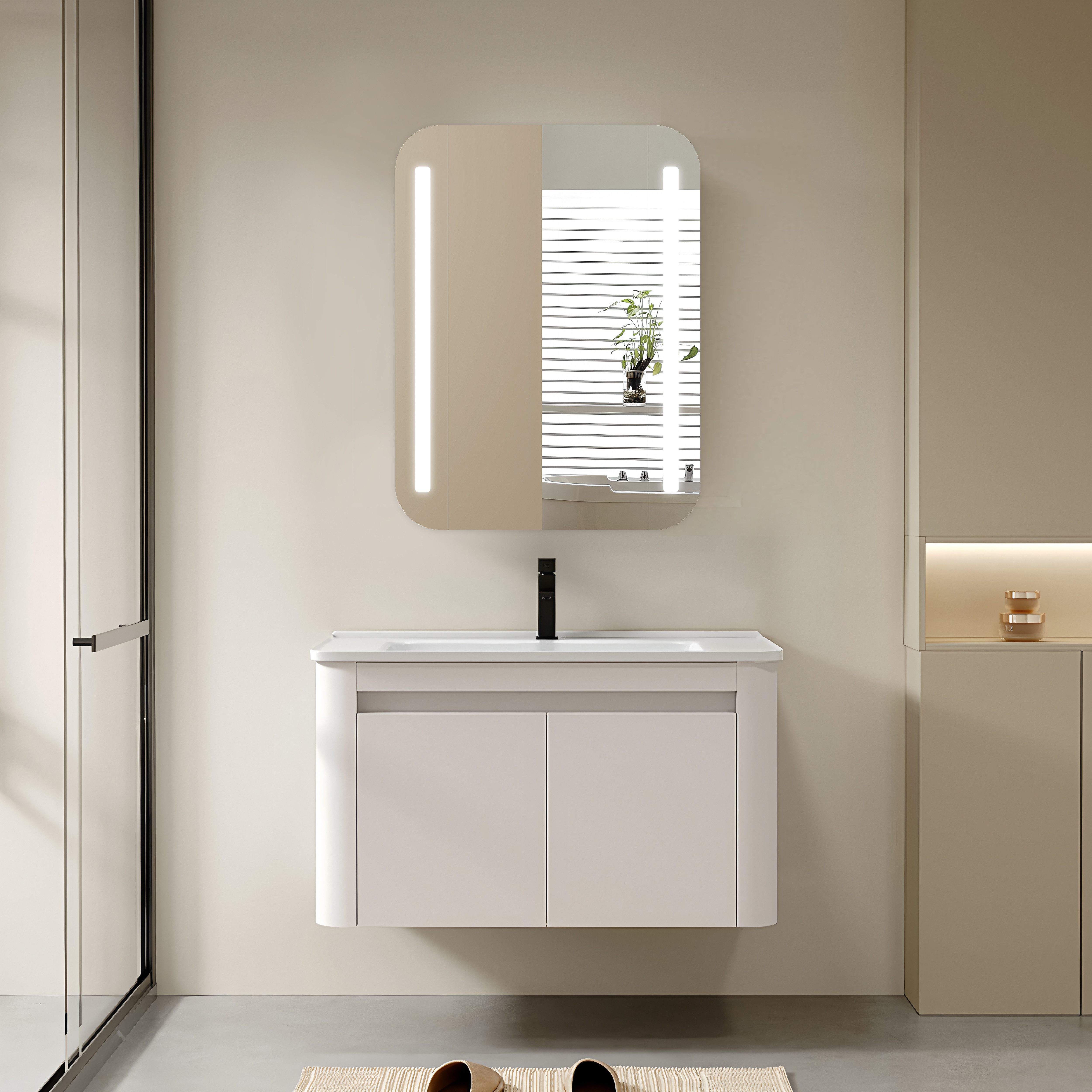 Talos Badezimmerspiegelschrank Talos Black Linea austauschbare LED-Beleuchtung, 60x70cm