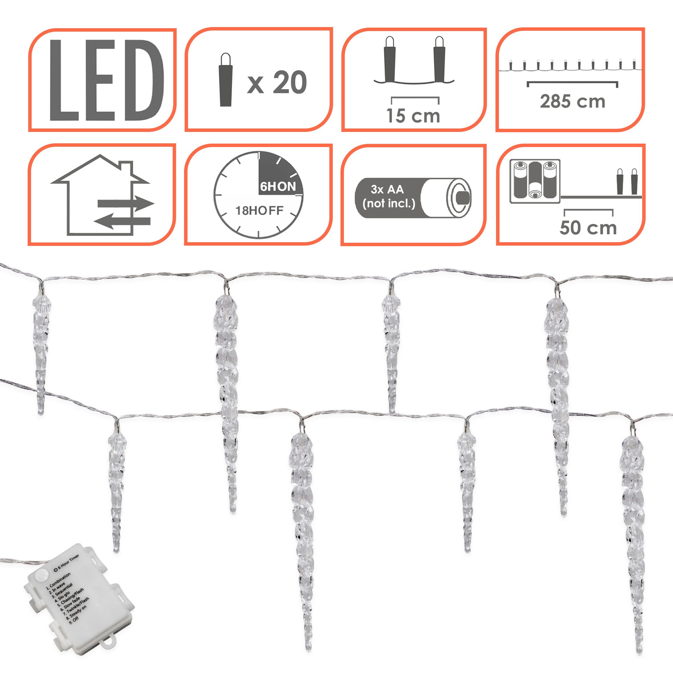 Spetebo LED-Lichterkette LED Eiszapfen Lichterkette für Außen, 20-flammig, mit Timer und 8 Leuchtfunktionen – Bild 3 von 5