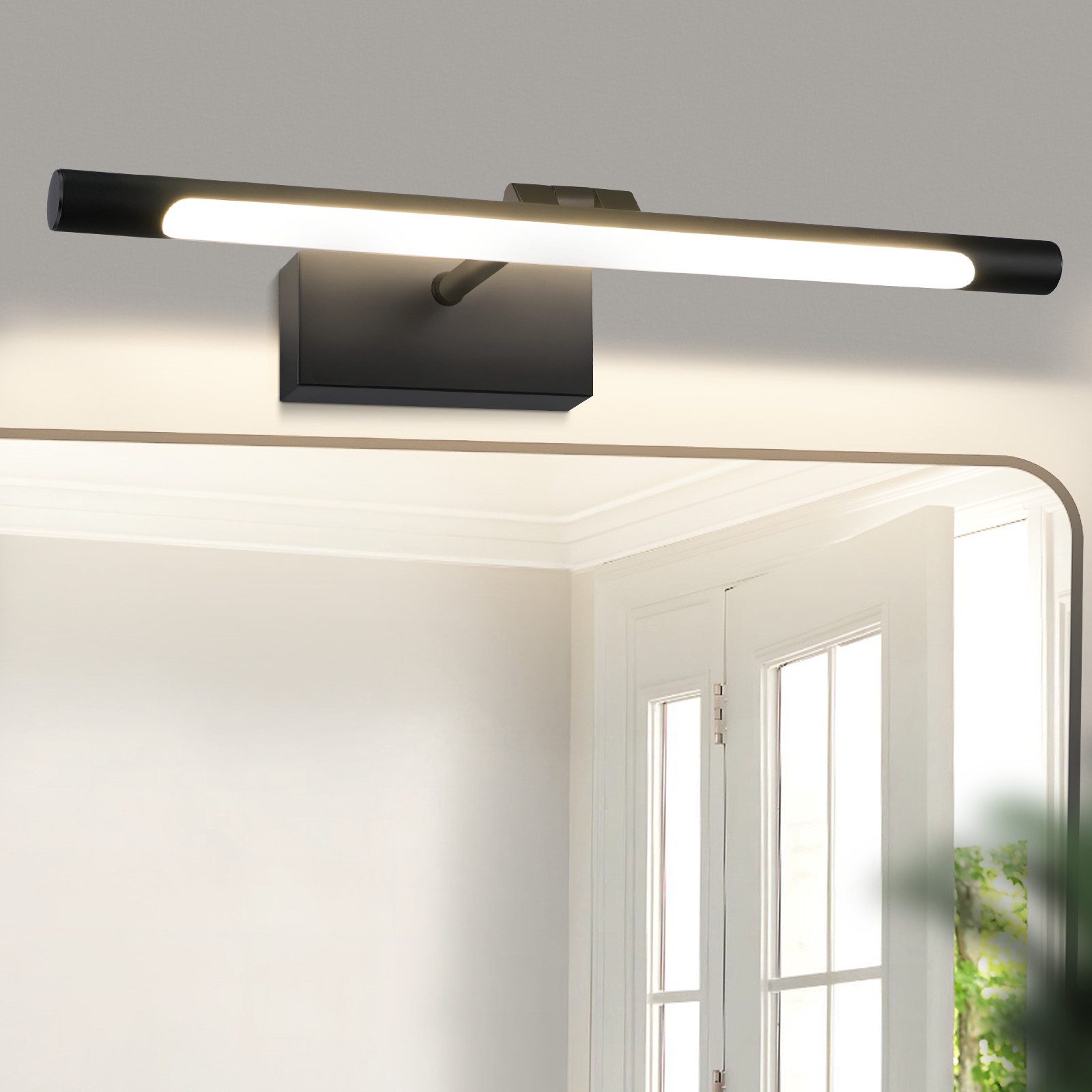 ZMH LED Spiegelleuchte 40CM 4000K Wandleuchte Schwarz Wand 6W, Augenschutz, Einfache Installtion, LED fest integriert, Neutralweiß, Spiegellampe Küche