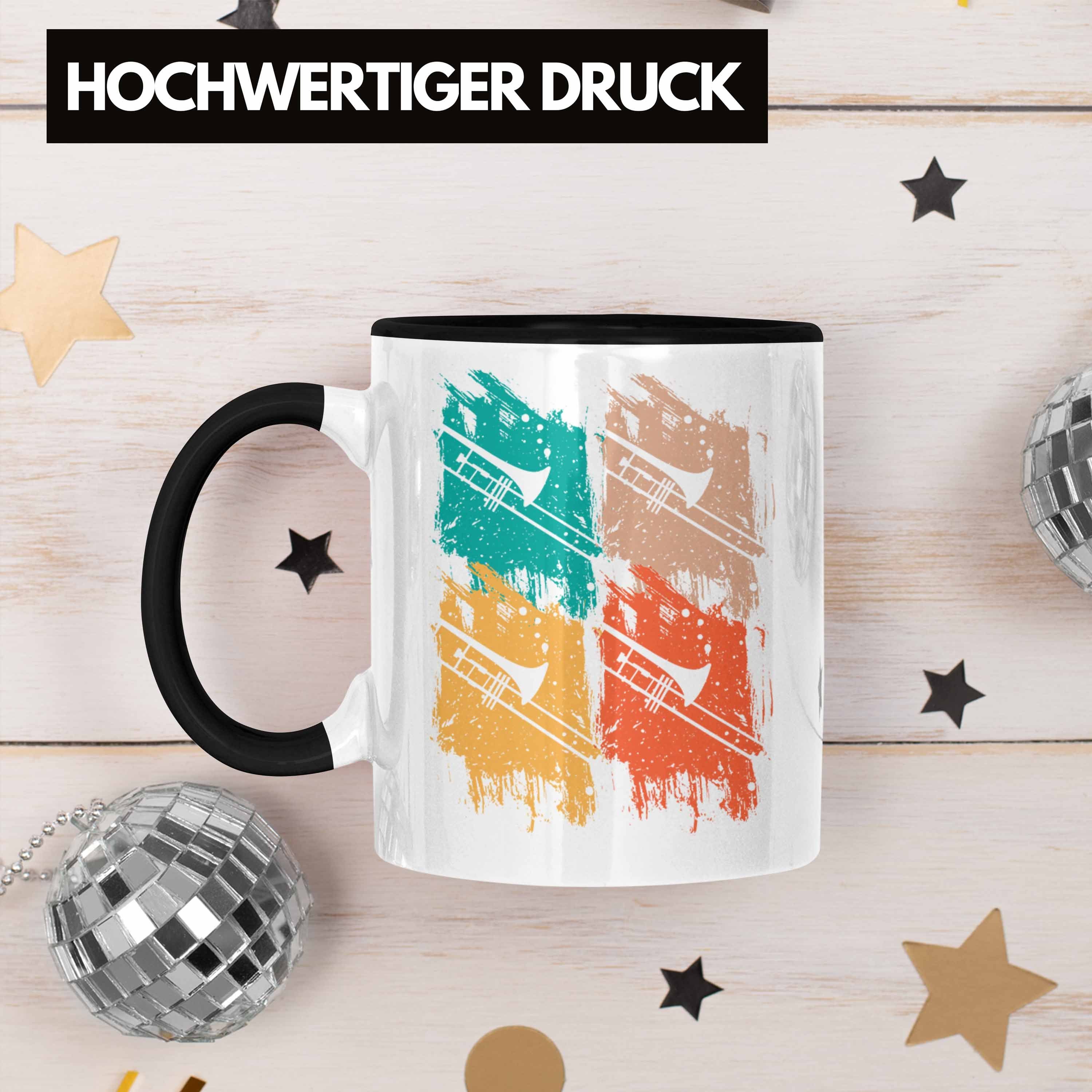 Geschenkid Retro Geschenk Grafik Posaunist Schwarz Posaune Tasse Tasse Trendation Kaffeebecher