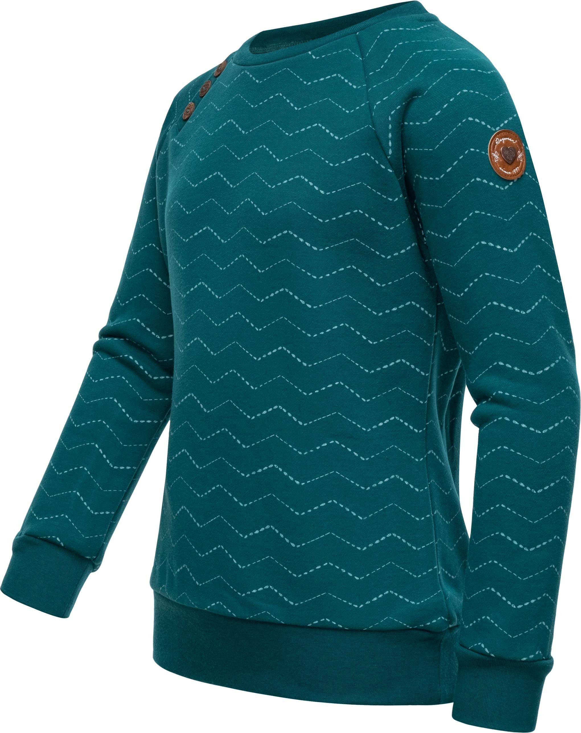 Mädchen Darinka Zag Ragwear stylisches Sweater Sweatshirt Zig Zick-Zack-Muster mit aquablau