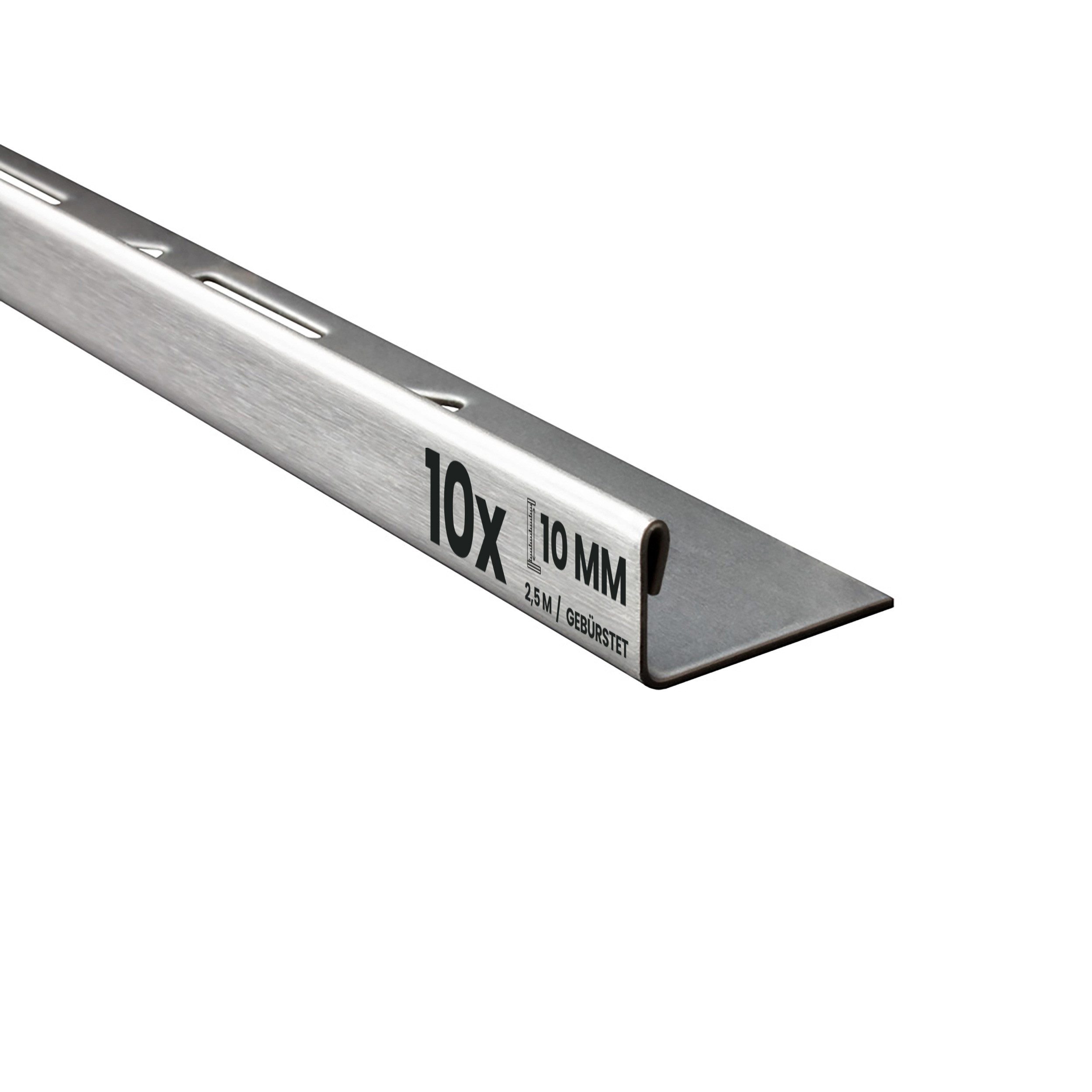 tktrading24 Abschlussprofil 10x L-Profil Fliesenprofil, Edelstahl, 250 cm, 10 mm, Gebürstet (Set, 10er)