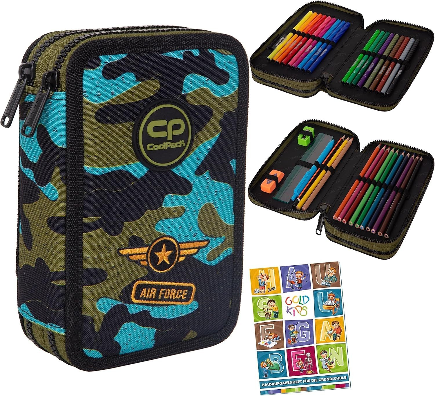 GOLDKIDS Federmäppchen COOLPACK 2-fache Federtasche Federmappe 35-teilig, (Schüleretui Stifte und Pinsel Fanartikel, 1-tlg., inkl. Aufgabenheft Federbox Etui), Stiftetasche Schlamper-Etui Schul-Etui
