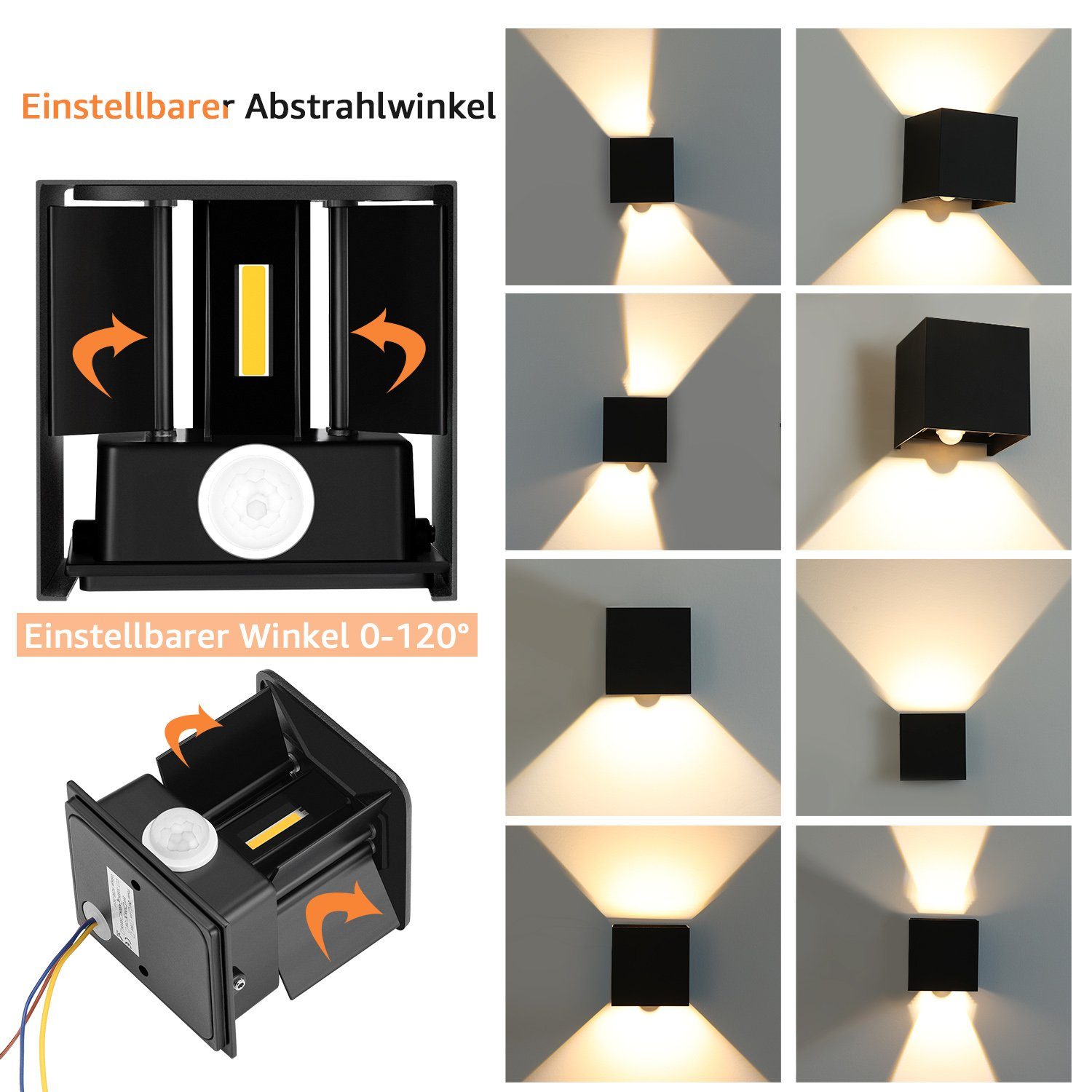 iscooter Wandleuchte 10W LED Warmweiß, Einstellbar 1 Wandlampe Abstrahlwinkel Aussen fest integriert, LED Stücke Bewegungsmelder Aussenlampe, Mit mit