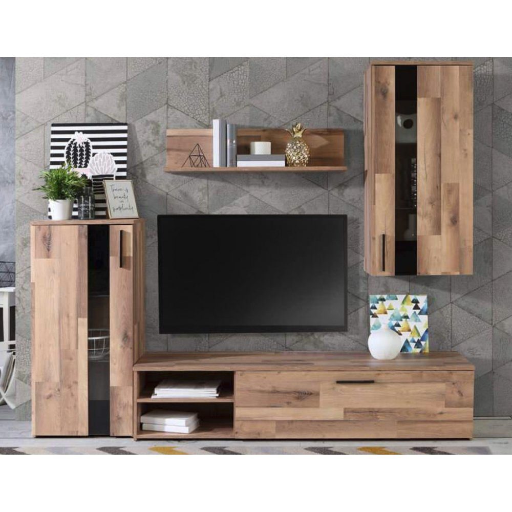 Forte Möbel 41 Oak x CRUNCH Wohnwand x Nb. cm 184 ca. Wohnzimmerschrank Mediawand Stave 213 Anbauwand