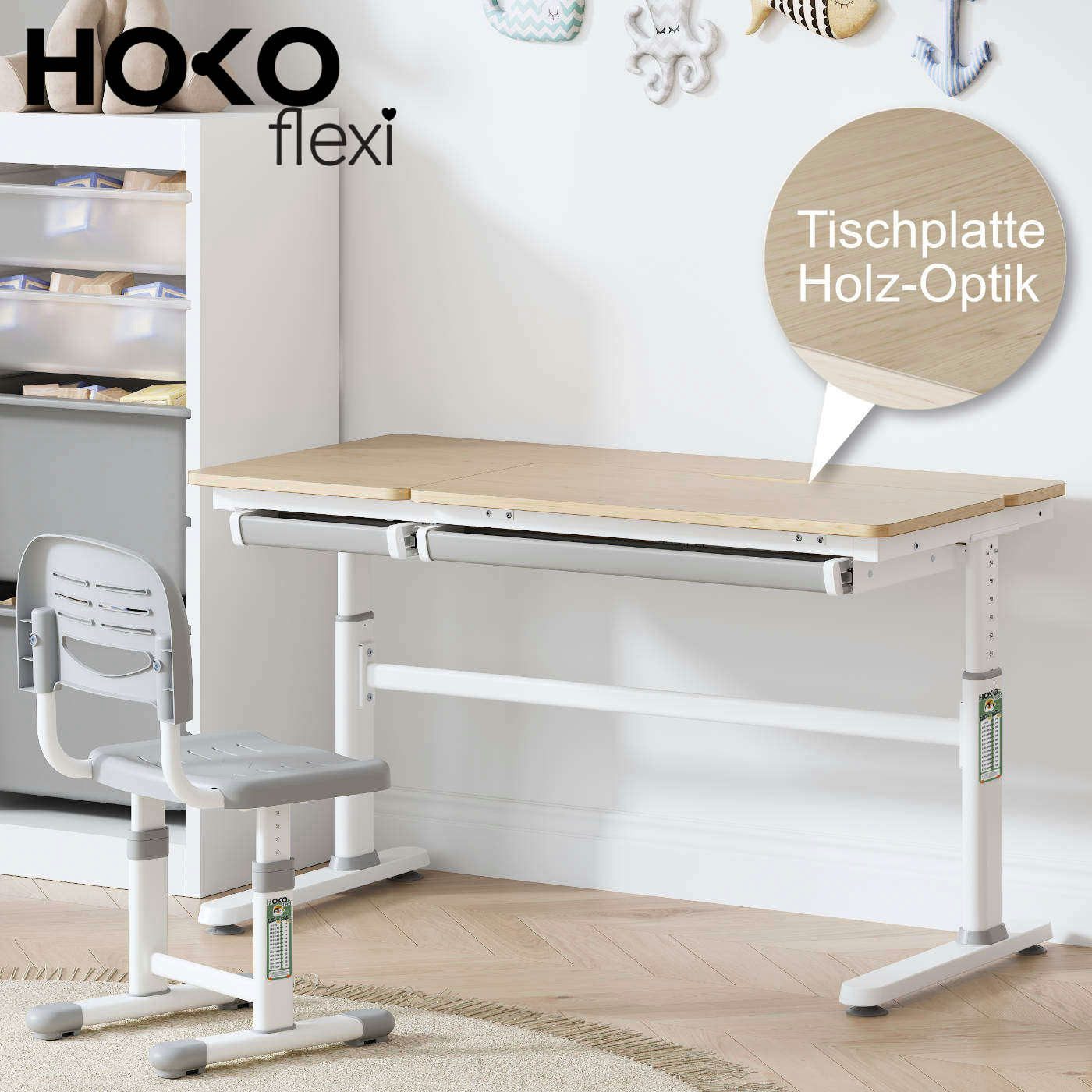 HOKO Kinderschreibtisch höhenverstellbar 54-76 cm, ergonomischer Schreibtis günstig online kaufen