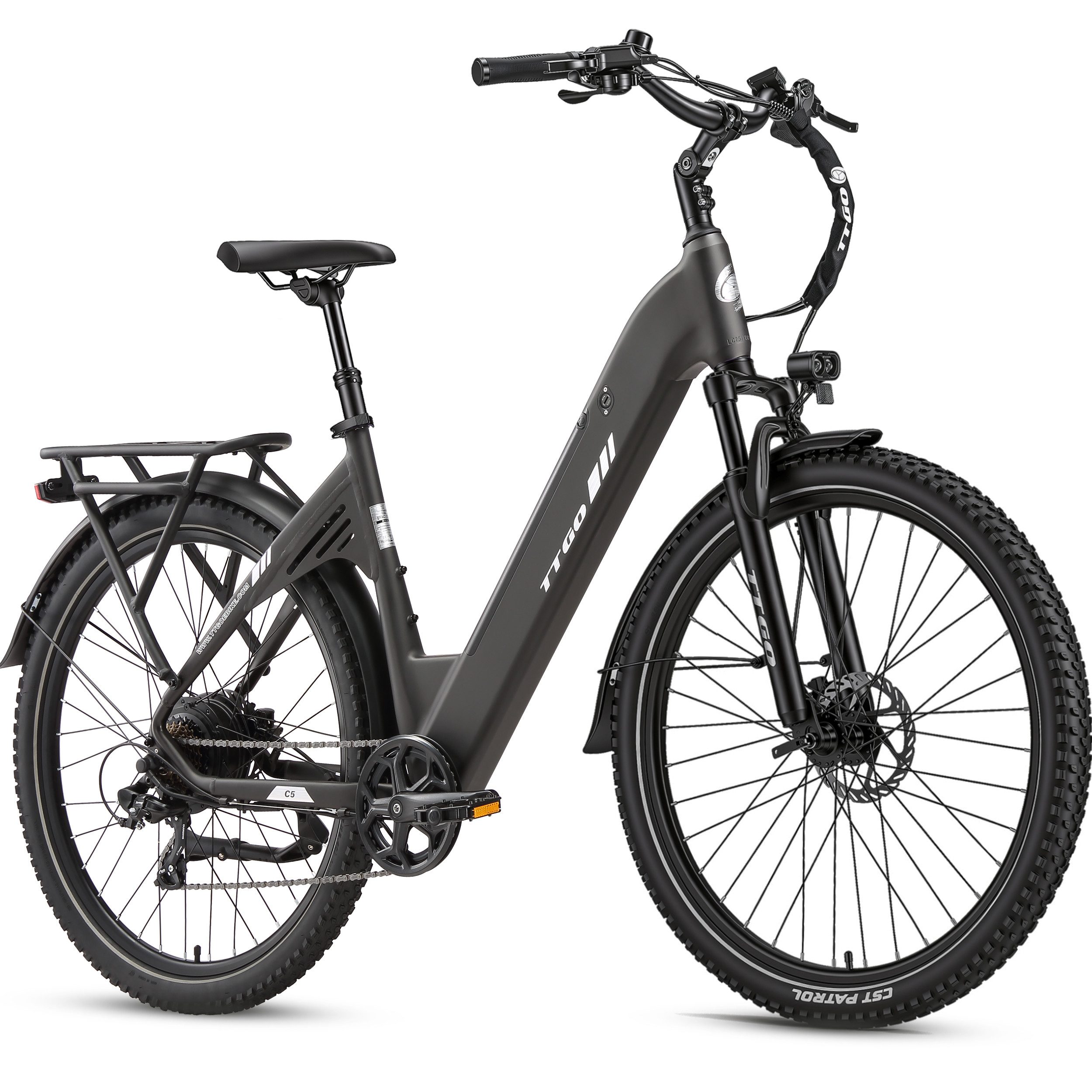TTGO E-Bike Cityrad 28 Zoll, 70 Nm, Federsattelstütze, C5, für Alltag, Pendeln und Touren, 7 Gang Shimano, Kettenschaltung, Heckmotor, 648 Wh, City Pedelec mit 110 km Reichweite & Hydraulikbremsen