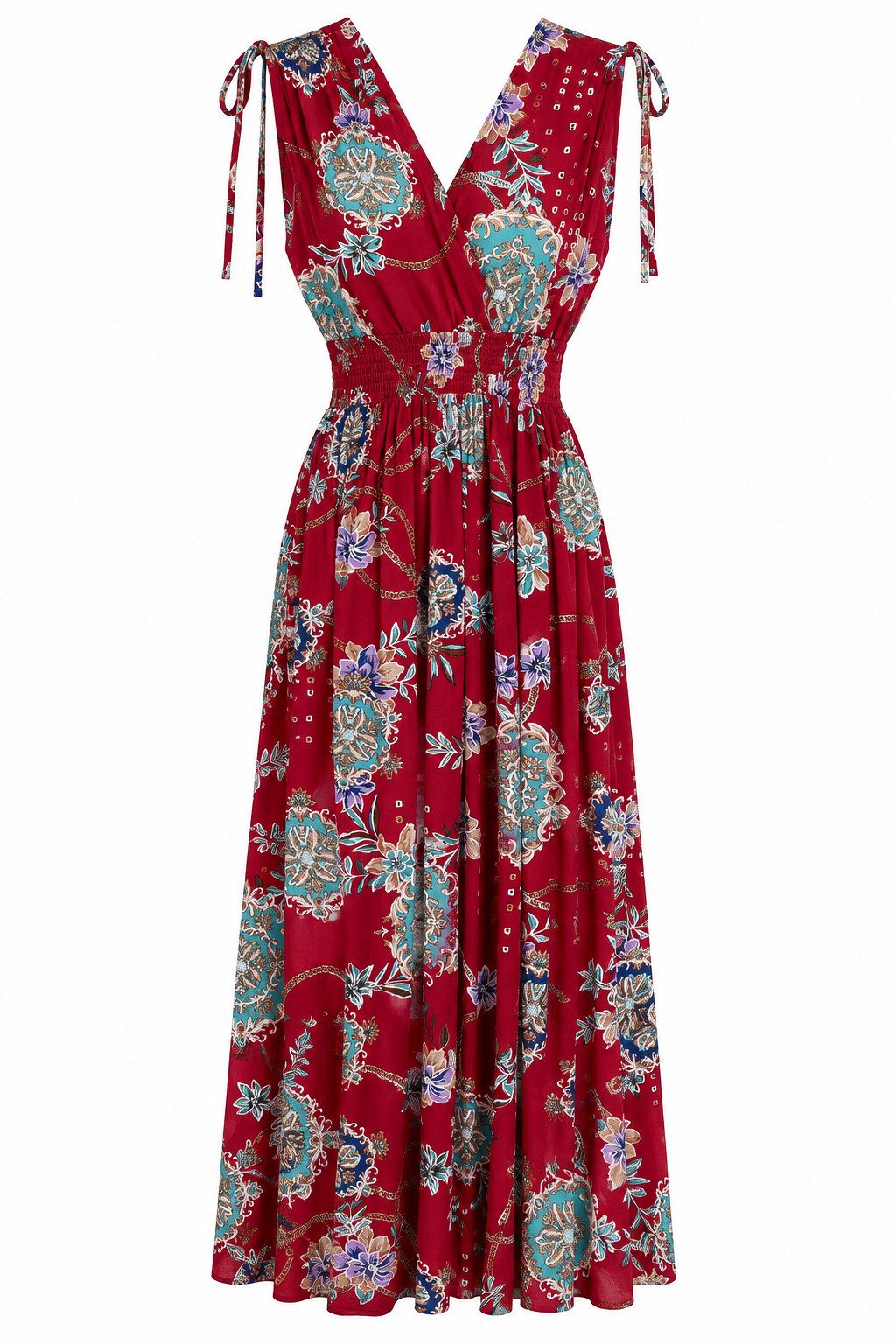 ITALY VIBES Sommerkleid - Barock Kleid mit Smokbund und V-Ausschnitt für Damen