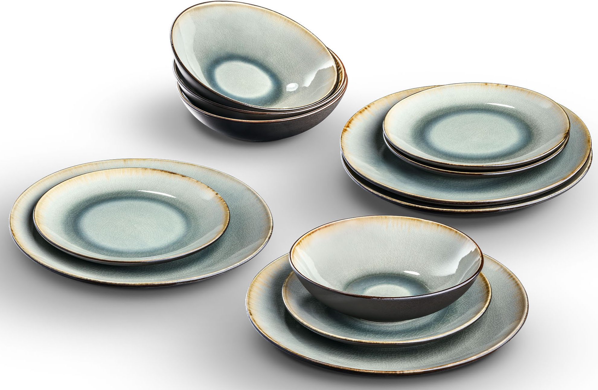 OTTO home Tafelservice Leelani (12-tlg), 4 Personen, Steinzeug, Teller Set, Geschirr-Set in trendiger Naturoptik