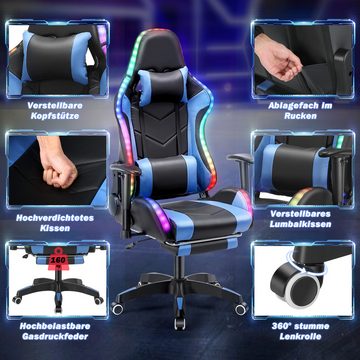 LETGOSPT Gaming Chair Ergonomischer Gaming-Stuhl PC Stuhl Drehstuhl, Höhenverstellbar 140cm, mit Verbindung Armlehnen, Verstellbarer Lordosenstütze und Kopfstütze