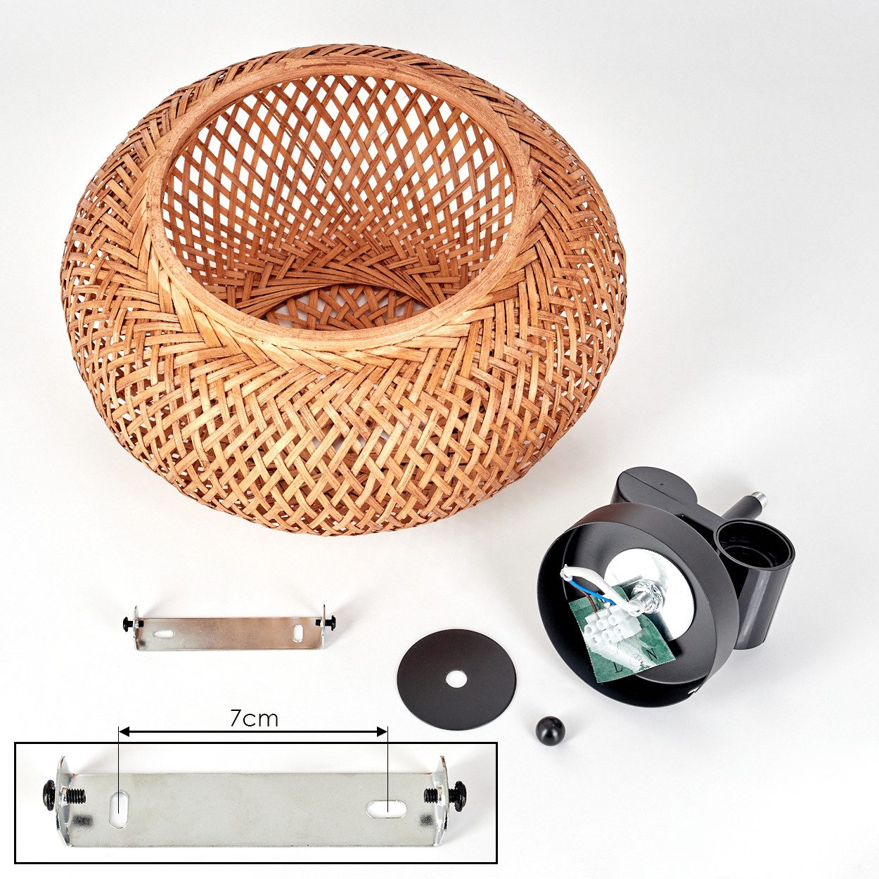 hofstein Deckenleuchte moderne Deckenlampe aus Metall/Bambus/Holz in Schwarz/Natur, ohne Leuchtmittel, Boho-Design Deckenleuchte,Lichteffekt, Ø30cm, 2xE27, ohne – Bild 5 von 5