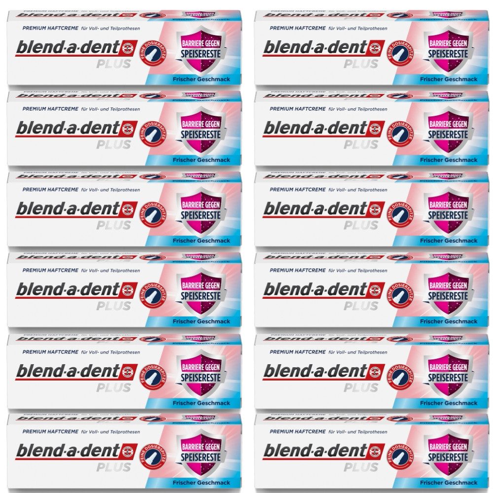 blend-a-dent Zahnpflege-Set PLUS Premium Haftcreme Barriere gegen Speisereste Frischer Geschmack, 12 x 40g, 12-tlg.